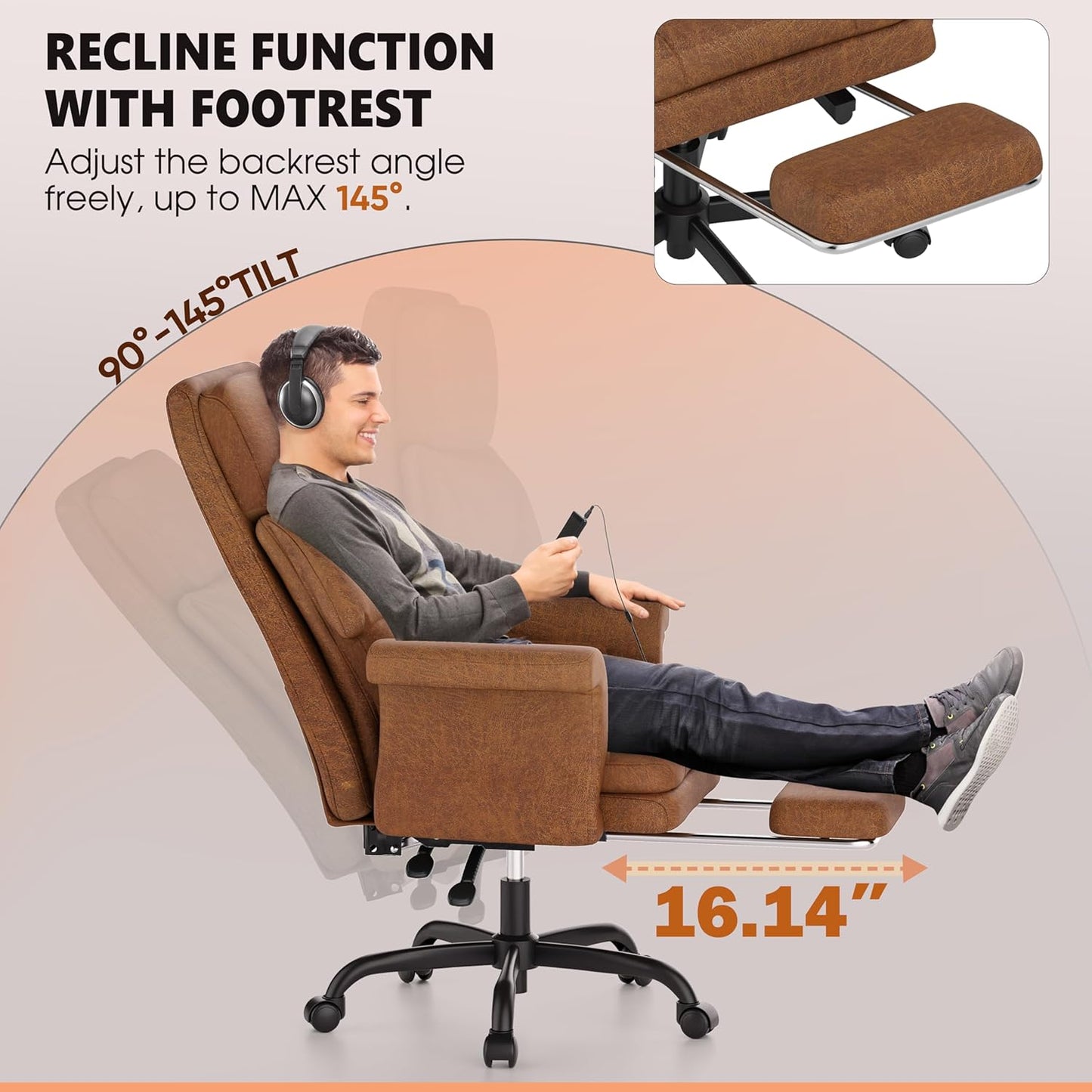 ELABEST C39 Cross Legged Office Chair with Footrest & Convertible Armrests - Pet-Friendly XL Home Desk Chair, Ergonomic Recliner with Lumbar Pillow, Criss Cross Design, Big and Tall Executive Chair