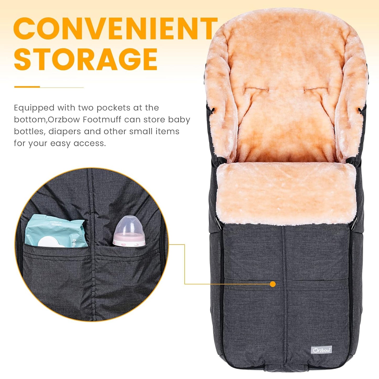 Orzbow Stroller Footmuff Universal | Faux Wool Baby Bunting Bag | Warm, Weather-proof, Adjustable Buckles | Winter Stroller Blanket Cover | Baby Sleeping Bag for Cold Weather Accessories, Dark Grey