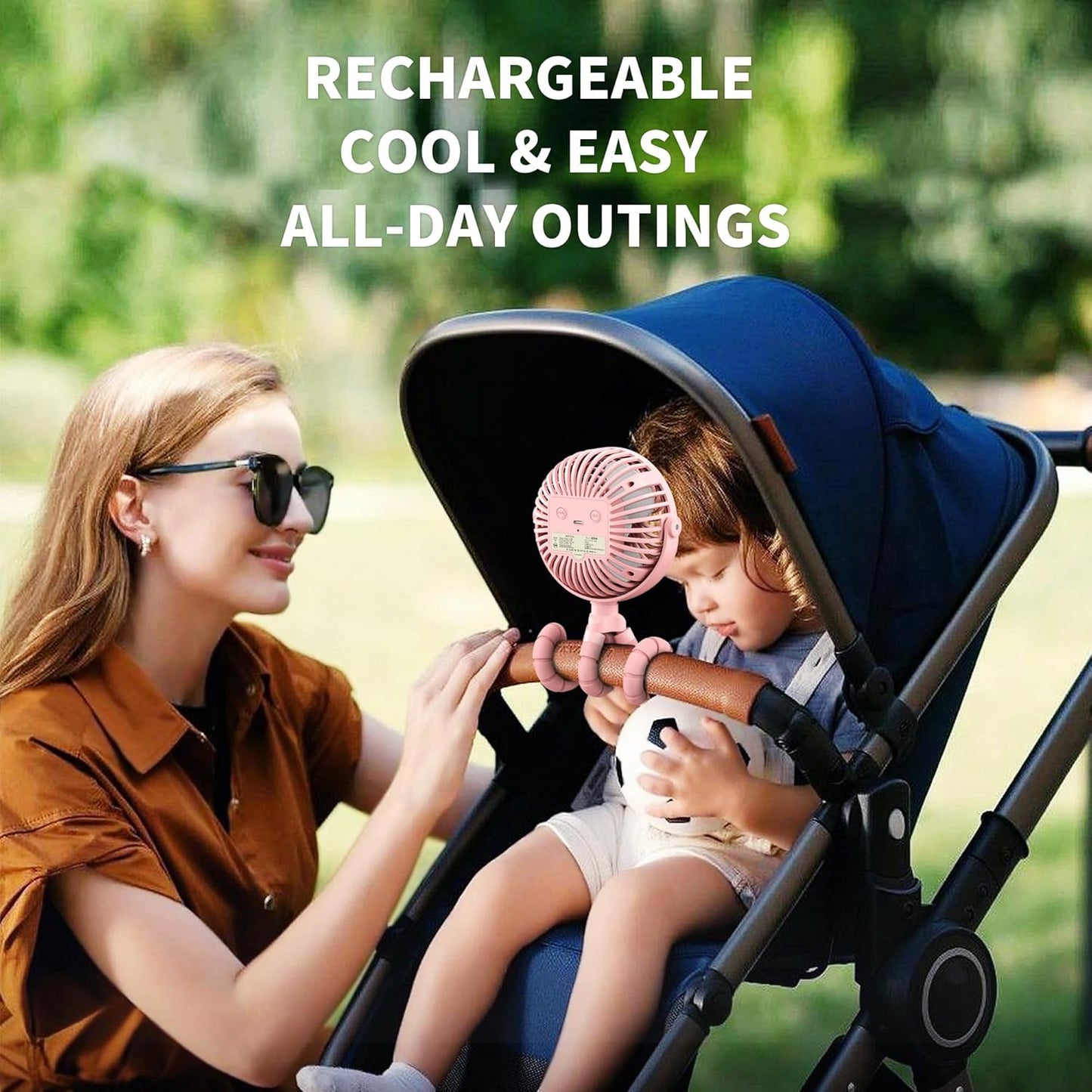 AMACOOL Battery Operated Stroller Fan Flexible Tripod Clip On Fan with 3 Speeds and Rotatable Handheld Personal Fans for Car Seat Crib Bike Treadmill (Pink)