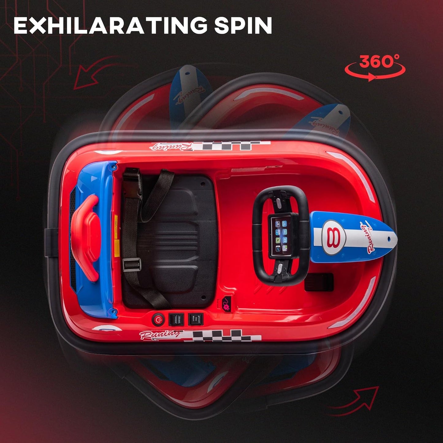 Aosom Toddler Bumper Car, 360° Rotation 6V Kids Electric Ride on Bumper Car with EVA Bumper Edges, Twins Motor, Songs, Horn, LED Lights, Safety Belt for 18-48 Months, Red