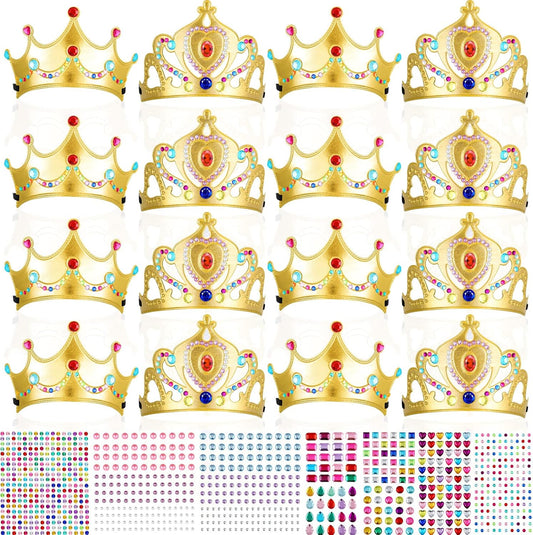 Epakh Princess Party Crowns Set, 27 Pcs DIY Crown with Diamond Stickers, Birthday Party Favor for Children and Princess Fans