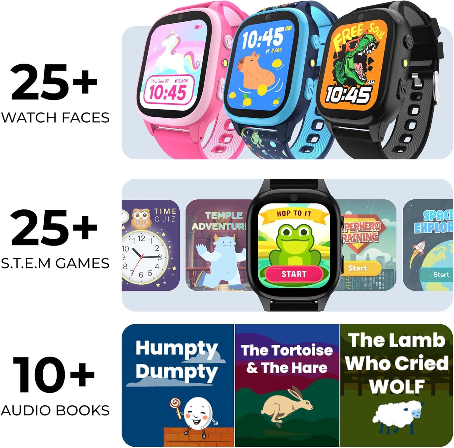 PlayZoom 4 Kids Smartwatch – 1.83” Color Touchscreen, 25+ Games, Selfie Camera, Audiobooks, Songs, Step Tracker, Parental Controls, Waterproof, for Ages 4-12 (Purple Unic)