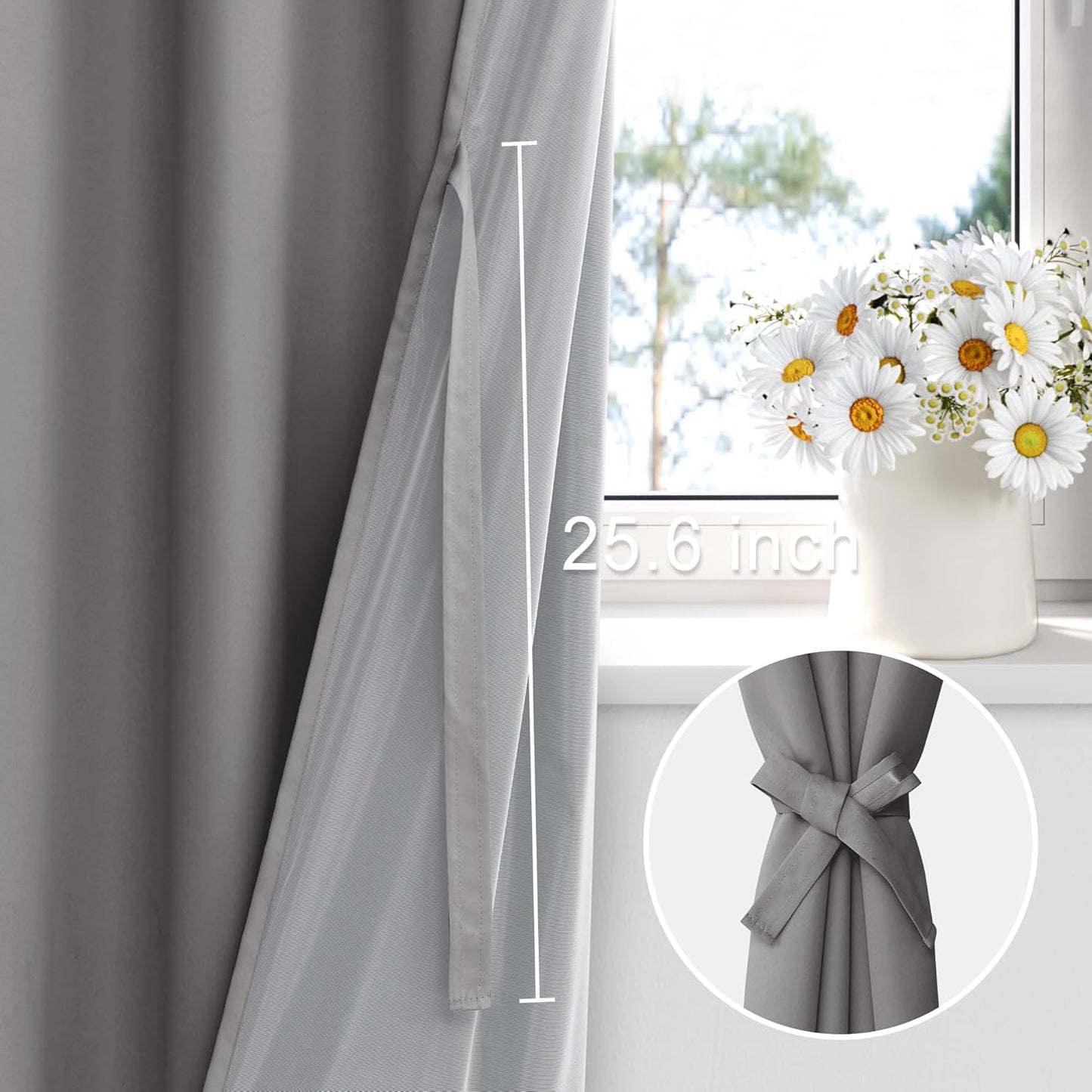 XWZO 100% Blackout Curtain Panels - Rod Pocket Thermal Insulated Black Liner, Noise Reducing and Heat Blocking Drapes for Hall and Extra Wide Windows with Tiebacks, Grey, W70 x L63, Set of 2