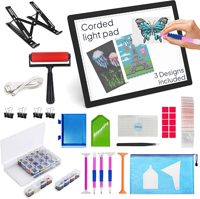 iVyne Corded A4 Light Pad for Diamond Painting & Art Projects – LED Light Board with Diamond Art Accessories – Ultra-Thin & Portable Diamond Dot Light Board, Perfect for Artists - Black