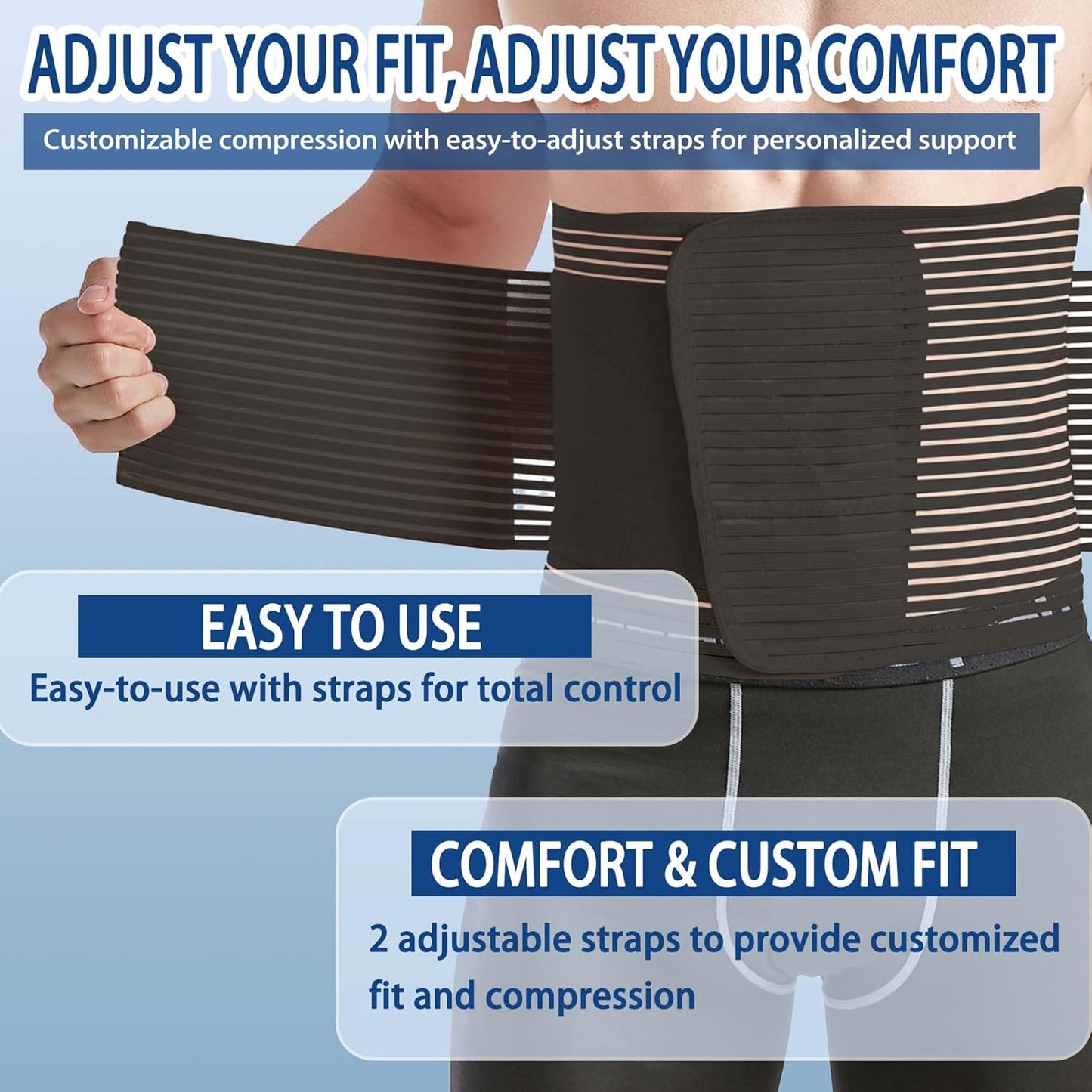 Abdominal Binder for Post Surgery & Postpartum Recovery, Abdomen Hernia Support Belt for Women & Men (Black, Medium)