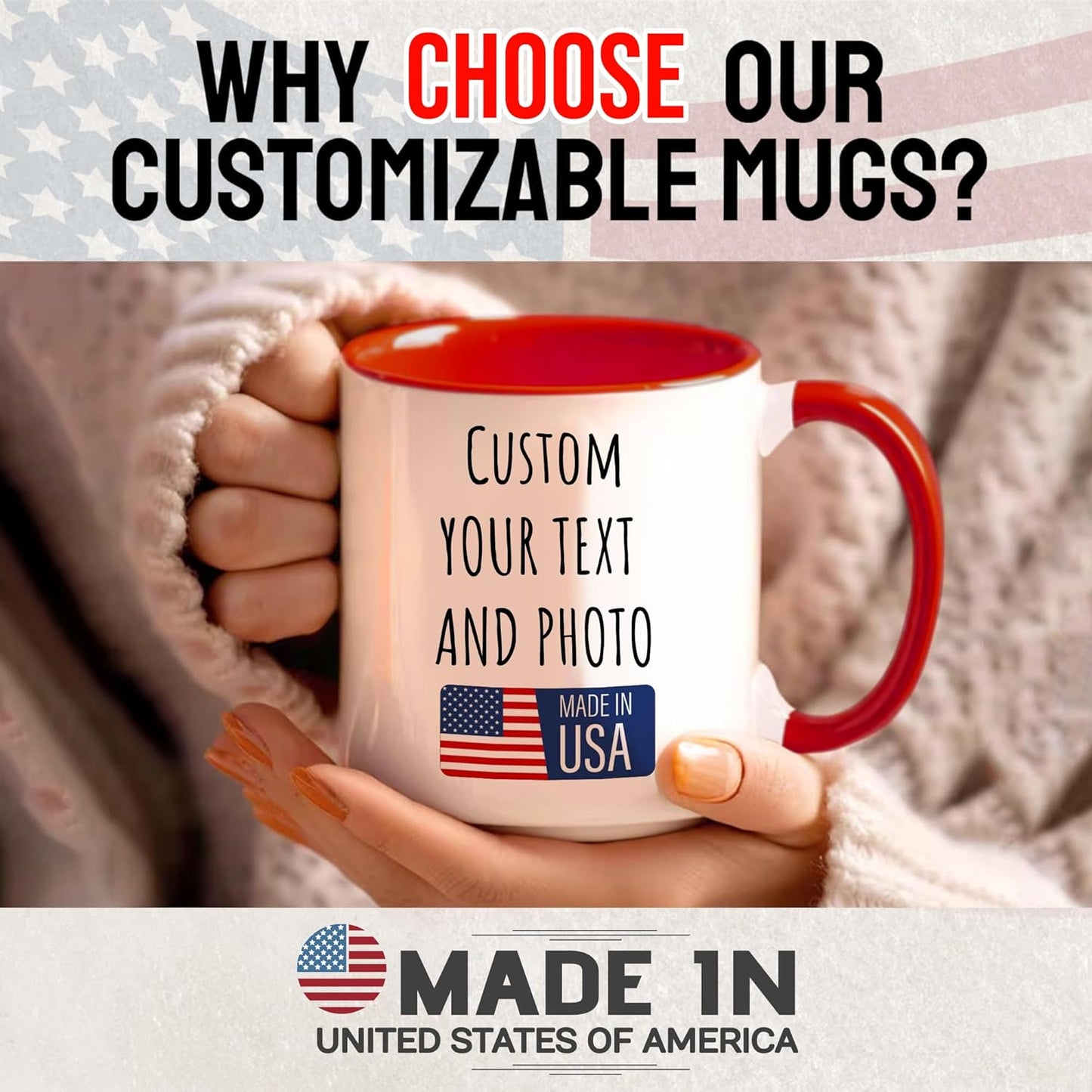 Custom Mug Upload Your Picture Personalized Coffee Mug with Photo Text Name Customized Cup Unique Ideas Gifts for Men Women Mom Dad Girlfriend Boyfriend Friend Family (Red, 11oz)