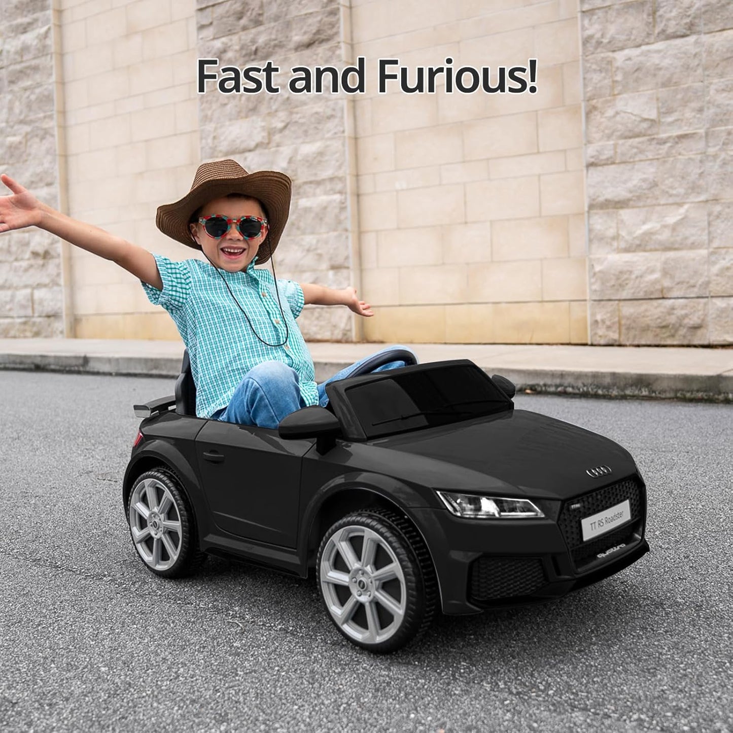 Electric Ride on Car for Kids, Licensed Audi 12V 7Ah Kids Ride-on Toy for Toddlers 3-5 Year Old with Remote, Bluetooth - Black