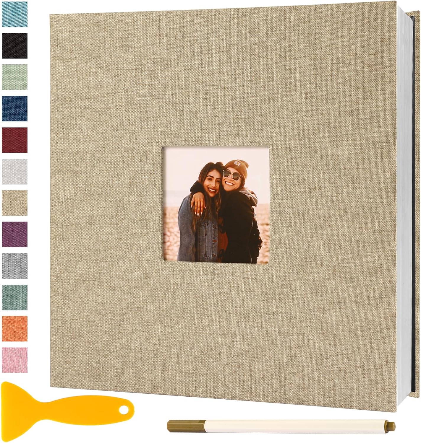 Photo Album Self Adhesive Pages Scrapbook Magnetic Photo Albums for 4x6 5x7 8x10 Pictures Sticky Pages Books for Baby Family Wedding 13.2x12.8 Yellow 60 Pages