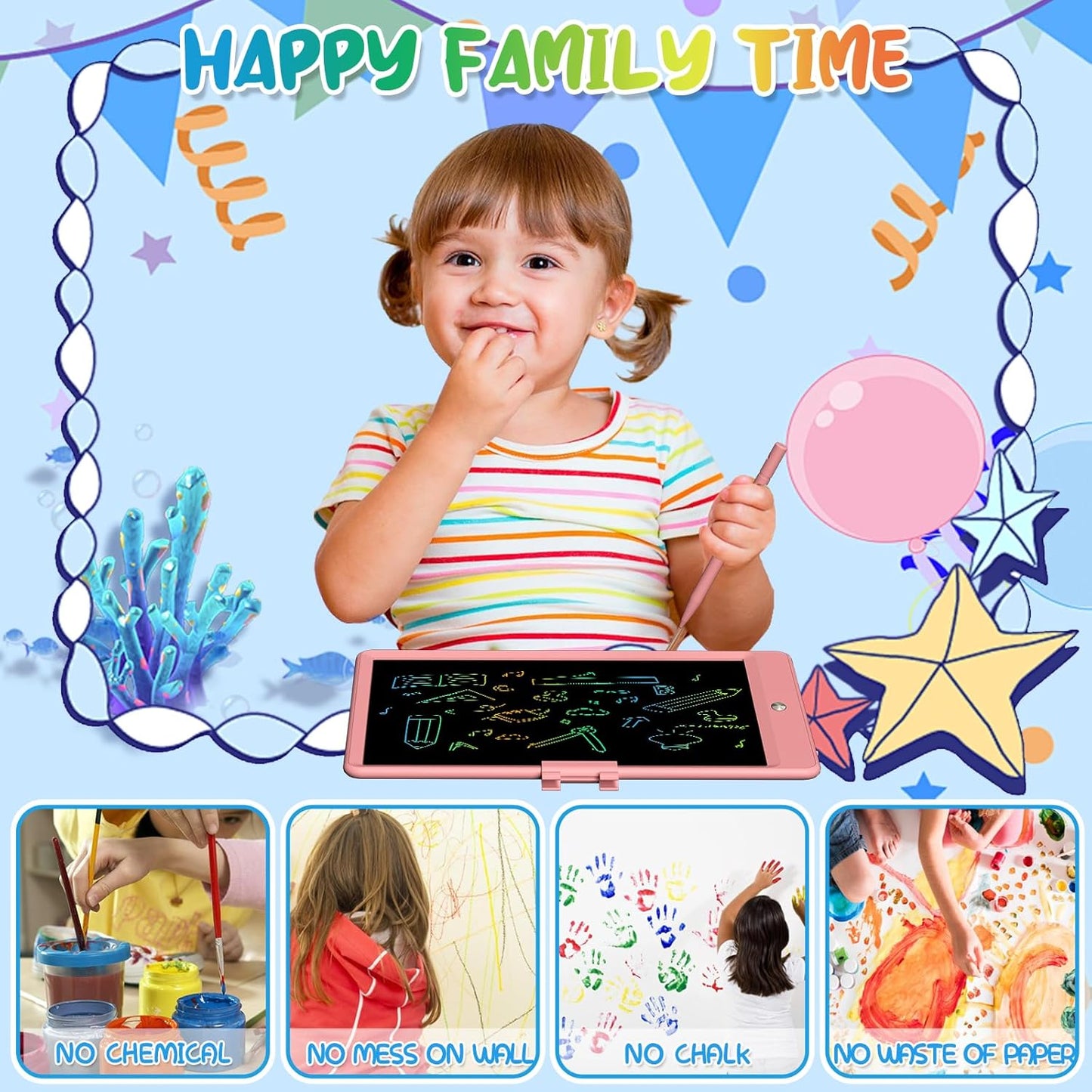 LCD Writing Tablet for Kids 10 Inch Colorful Toddler Drawing Tablet Reusable Doodle Board Electronic Drawing Pads Educational and Learning Kids Toys for Girls(Pink)