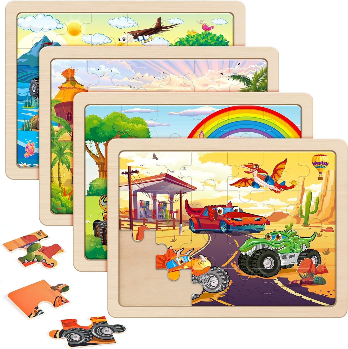 SYNARRY Large Wooden Monster Truck Puzzles for Kids Gift Box(12.2*9.4 in) - FSC Certified, 24 Piece Puzzles for Toddlers 3-5, Wood Puzzle for Kids Ages 4-6, Toys Gifts for 3 4 5 6 Year Old Boys Girls