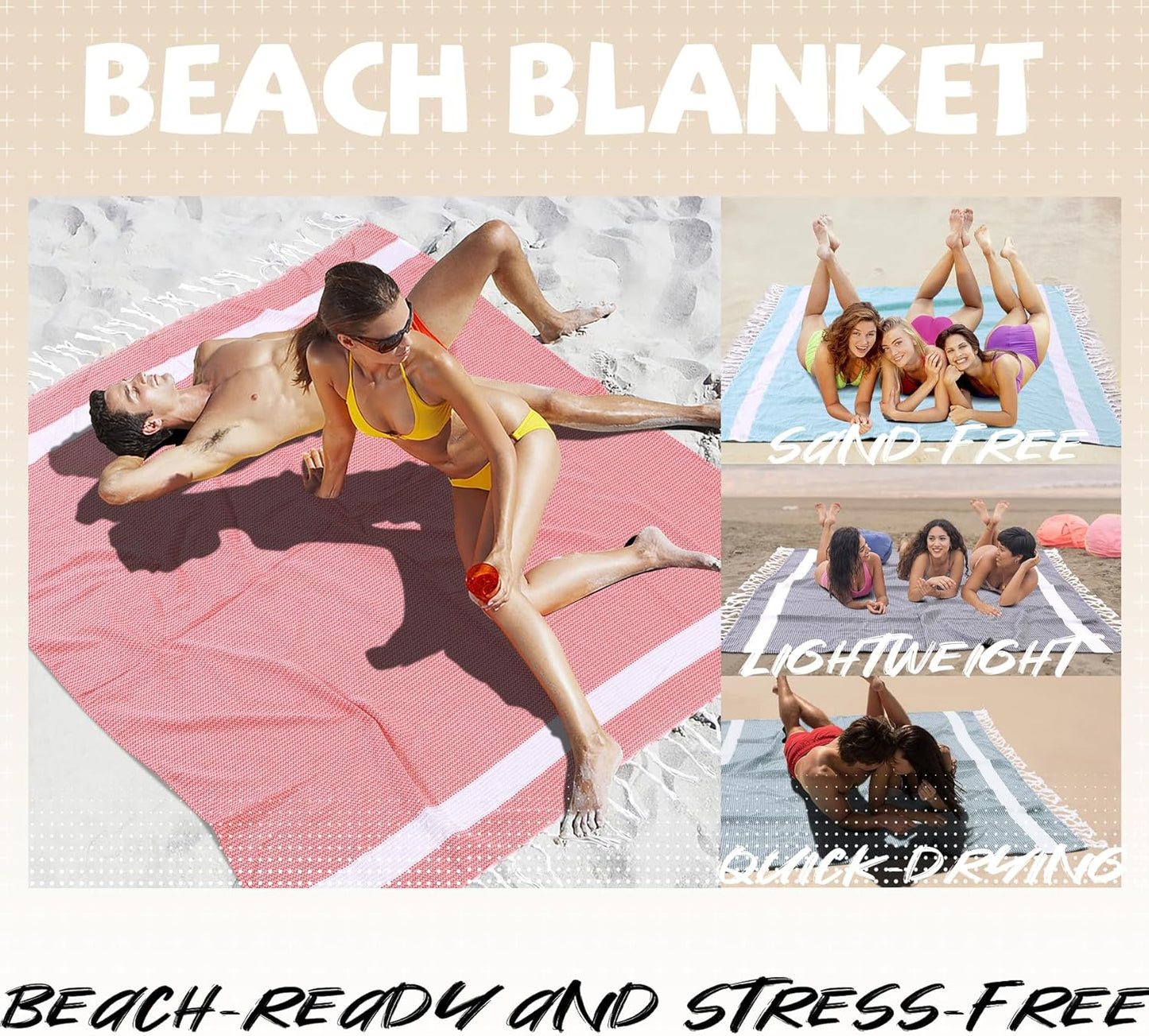 Giant Turkish Beach Blanket Pool Towel Cotton Lightweight Extra Large Soft Sand Free Quick Dry Oversized Sandproof Cruise Ship Essentials Summer Vacation Accessories Gift Must Haves Gear Stuff Gadget