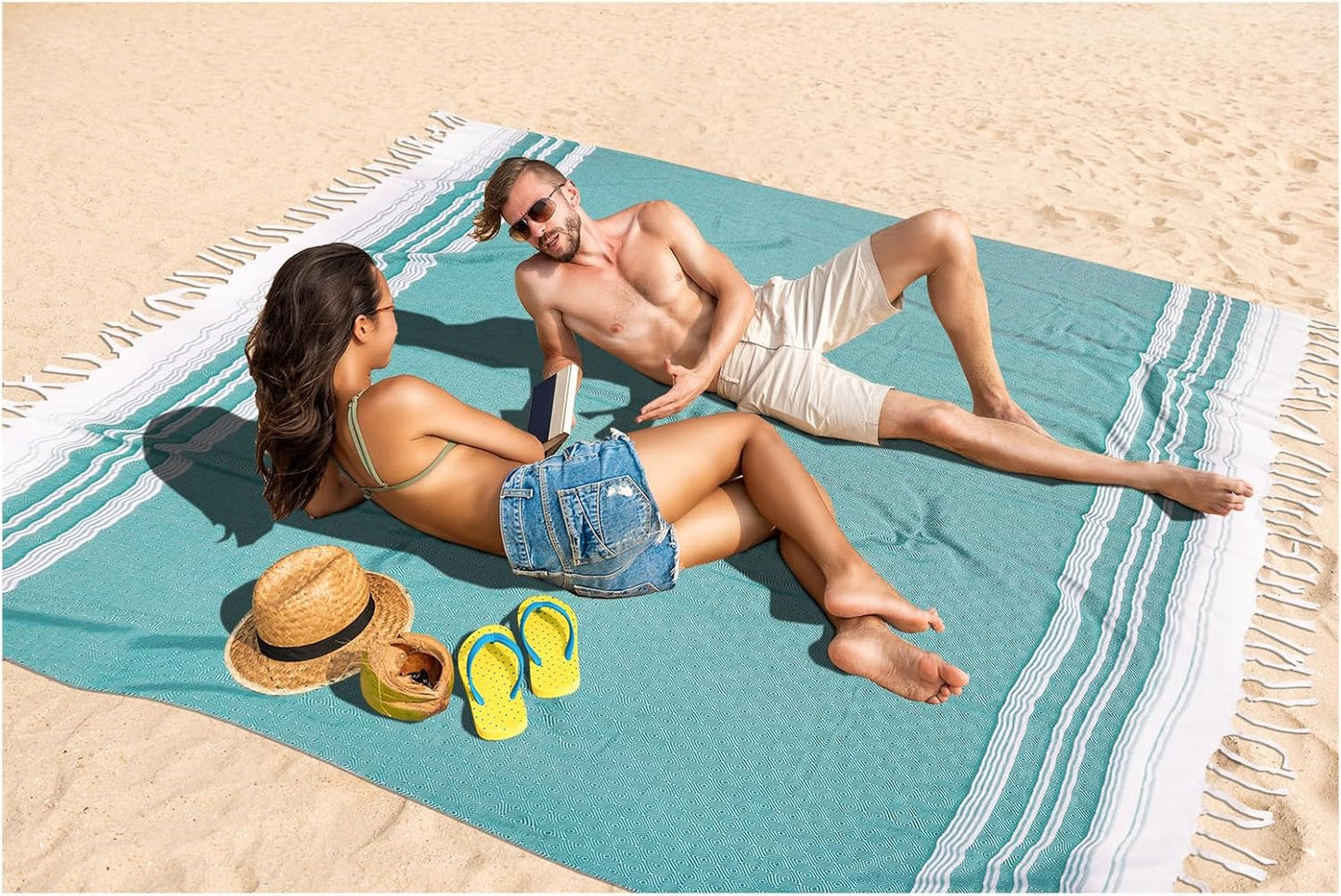 Oversized Turkish Beach Towel Blanket XXL Cotton Sandproof Towels Boho Woven Extra Large Big Sand Free Giant Throw Thick Blankets Huge Quilt XL Picnic Camping Necessities Cloud For Adult Gifts Teal