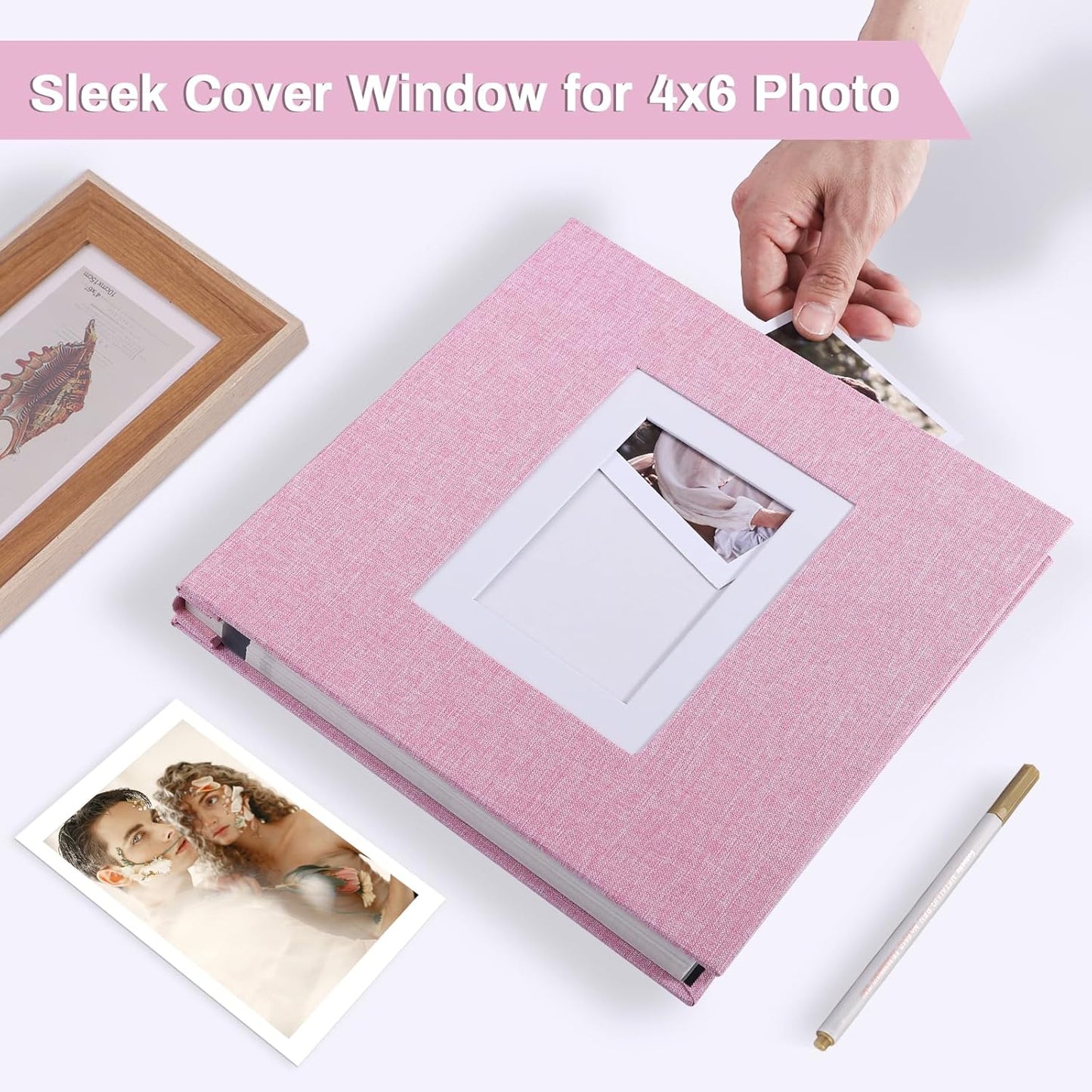 Photo Album Self Adhesive Pages Scrapbook Large Magnetic Photo Albums with Sticky Pages Scrapbooks for Wedding Baby for 4x6 5x7 8x10 Picture Photo Books 13.2x12.8 Pink 40 Pages