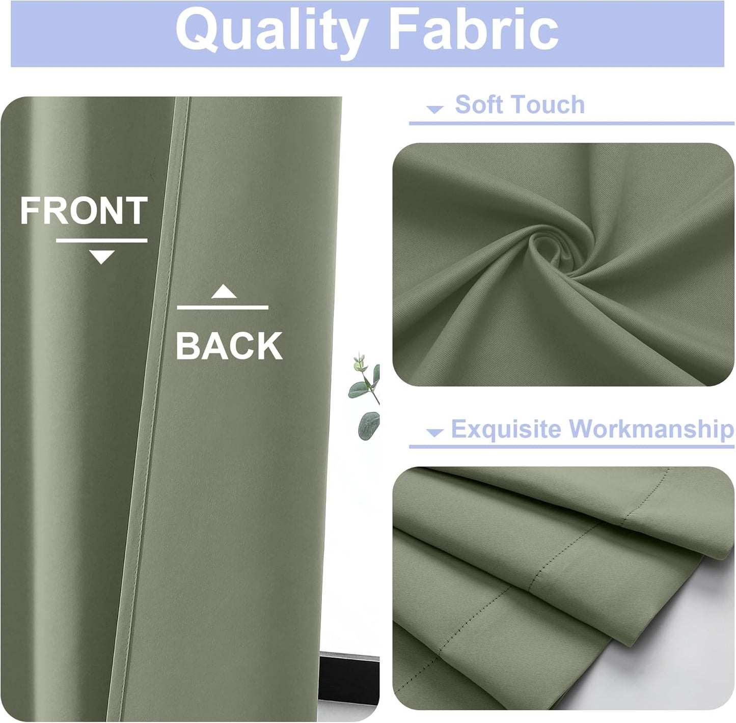 Simplebrand Ava Sage Green Short 36 Inches Blackout Curtain 2 Panels Set, Half Window Rod Pocket Privacy Curtain Tiers for Kitchen, Curtains Blackout for Bathroom Shades, W40 x L36 Inch, Sage Green