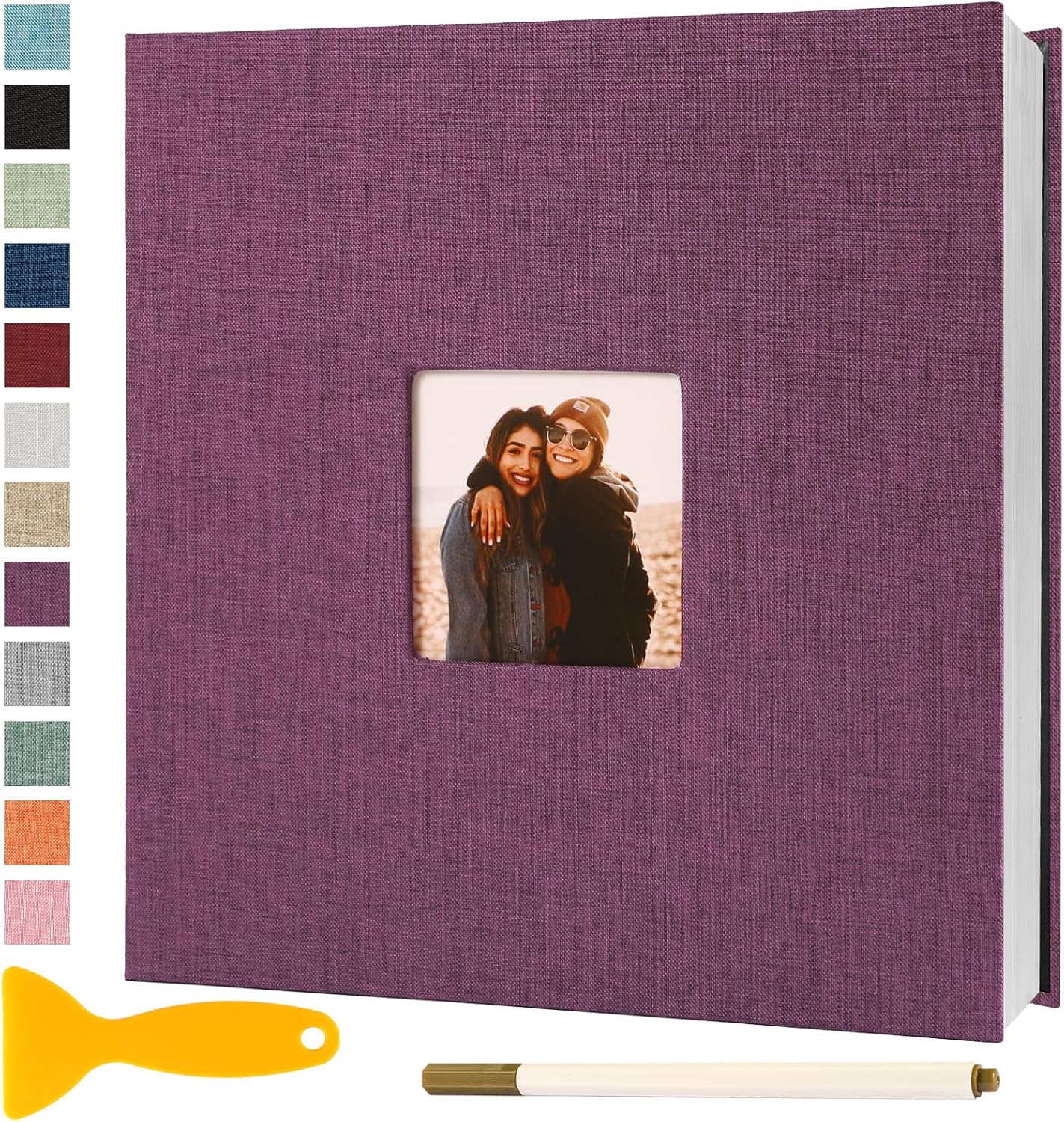 Photo Album Self Adhesive Pages Scrapbook Magnetic Photo Albums for 4x6 5x7 8x10 Pictures Sticky Pages Books for Baby Family Wedding 13.2x12.8 Purple 40 Pages