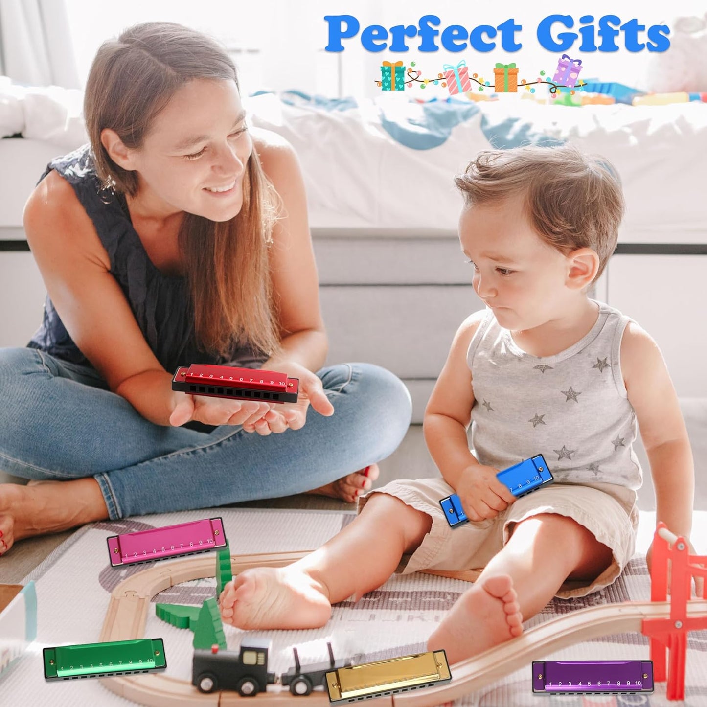 8 Pcs Metal Harmonica 10 Hole 10 Tones Titanium Color Harmonica Toys for Kids Beginners Early Education Musical Instruments Birthday Gift