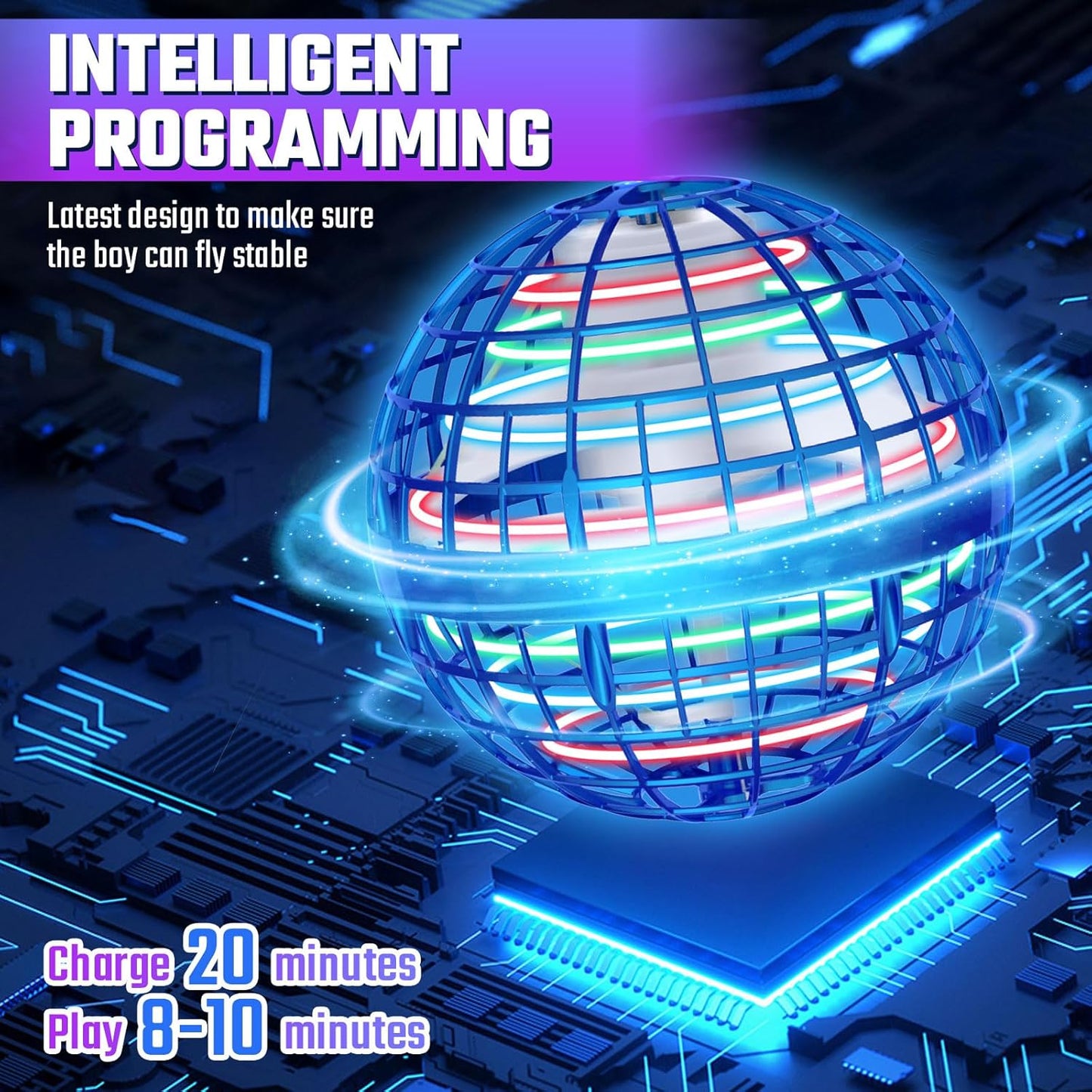 Sosuy 2025 Flying Orb Ball Toy - Novelty Hover Balls Galaxy Boomerang Hand Drone Orbit Magic Floating Ball Mini Outdoor Fidget Stocking Stuffer for Boys Girls Teens Kids Father's Day（Blue）