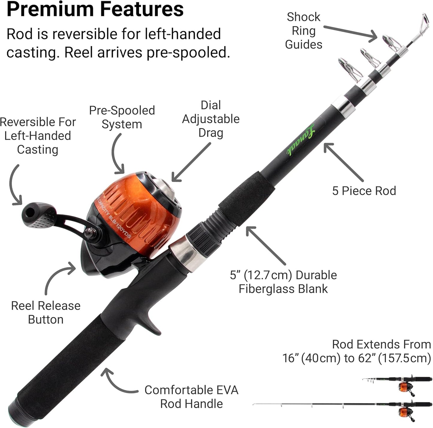 Kids Fishing Pole, Kids Portable Telescopic Fishing Rod Set, Tackle Box and Fishing Net Combo Kit, Kids Fishing Gear for Boys and Girls Age 5-10 and Youth