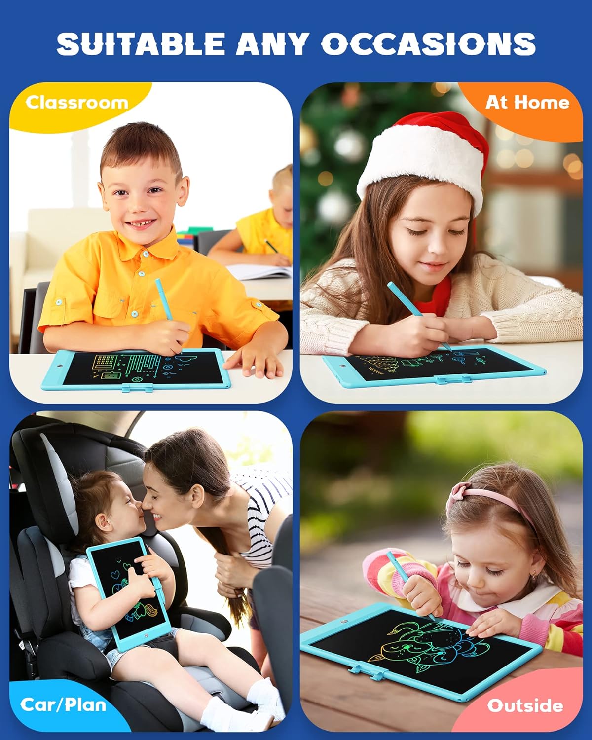 Bravokids Toys for 3-6 Years Old Girls Boys, LCD Writing Tablet 10 Inch Doodle Board, Electronic Drawing Pads, Educational Birthday Gift for 3 4 5 6 7 8 Years Old Kids Toddler (Blue)