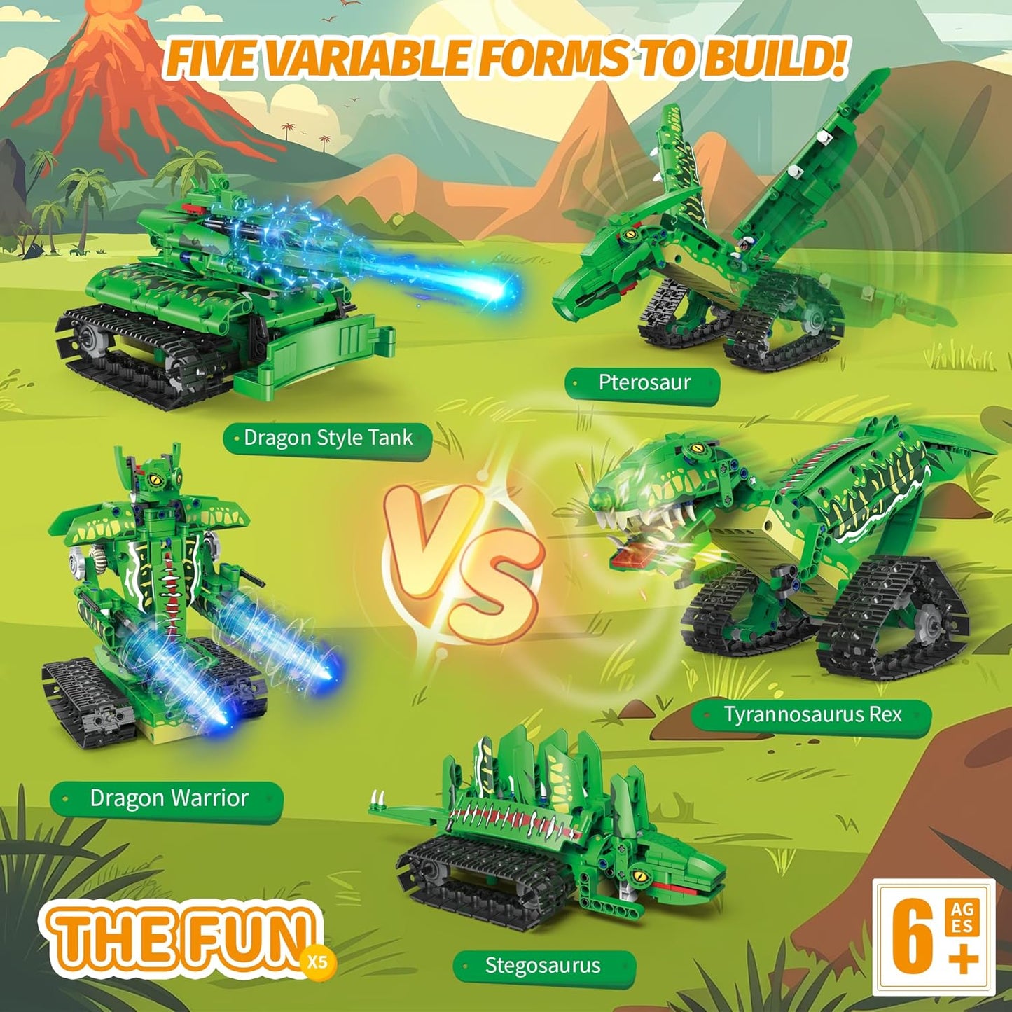 5 in 1 Dinosaur Toy for 6-12 Years Old Kids Boys, Robot Dino Building Set with APP & 2.4GHz Remote Control Science Programmable Building Block Dinosaur Kit, Birthday Gifts for Age 6 7 8 9 10 11 12
