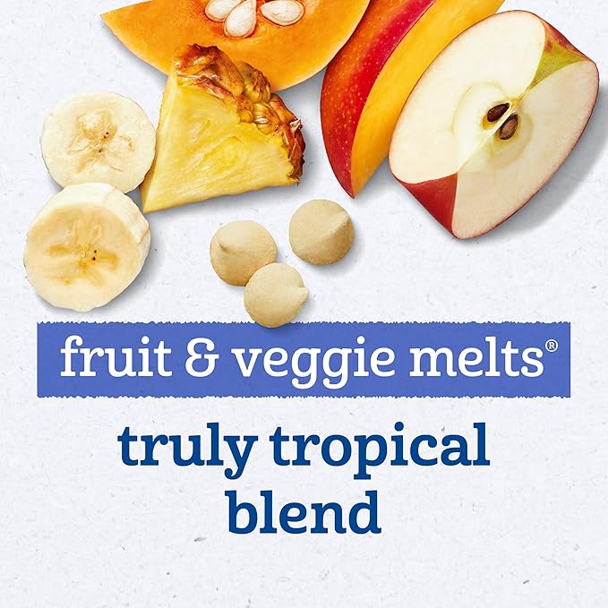 Gerber Stage 3 Baby Snacks, Truly Tropical Blend, Fruit & Veggie Melts, Baby Led Feeding, 7PK