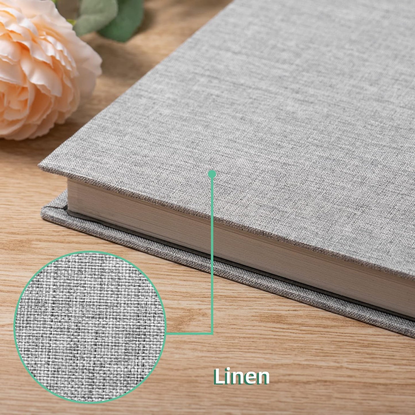 Large Photo Album Self Adhesive Scrapbook Album for 4×6 5×7 8×10 Pictures DIY Magnetic Linen Cover Album 60 Pages for Family Wedding Gifts with Metal Pen and Plastic Board