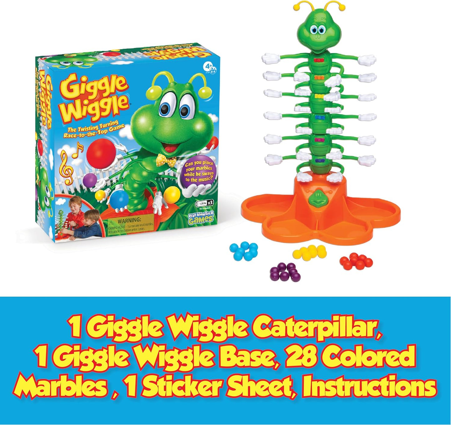 PlayMonster Giggle Wiggle Board Games for Kids, Hand-Eye Coordination, Preschool Games, The Twisting-Turning Race to Get Your Marbles to The Top Game, Ages 4+, Batteries Not Included