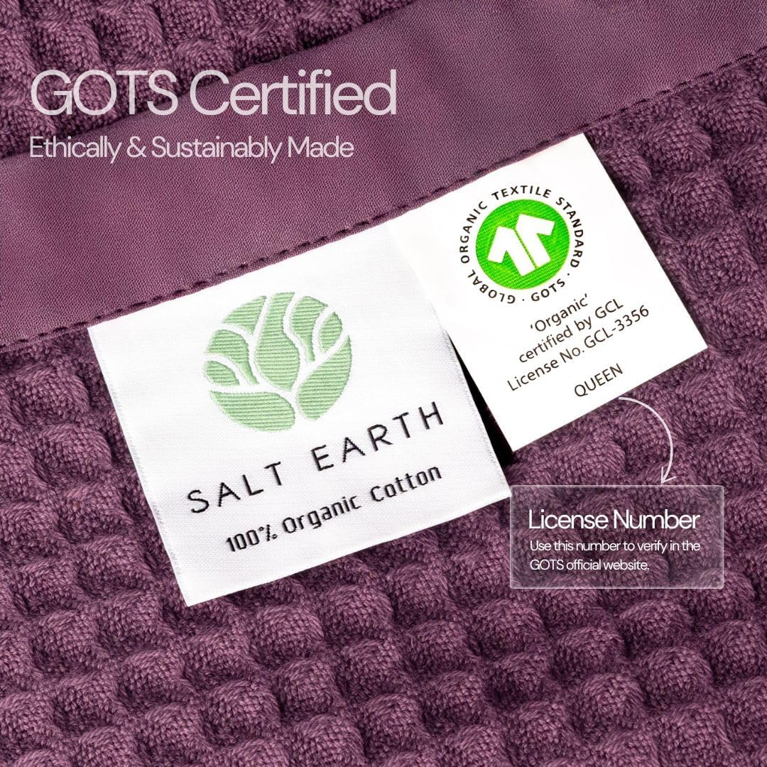 Salt Earth GOTS Certified 100% Organic Cotton Throw Blanket, 108"X90" Blankets & Throws for Bed, Throw Blanket for Couch,Modern & Cozy Blanket, All Season Waffle Blanket, Soft Blanket (Plum Perfect)