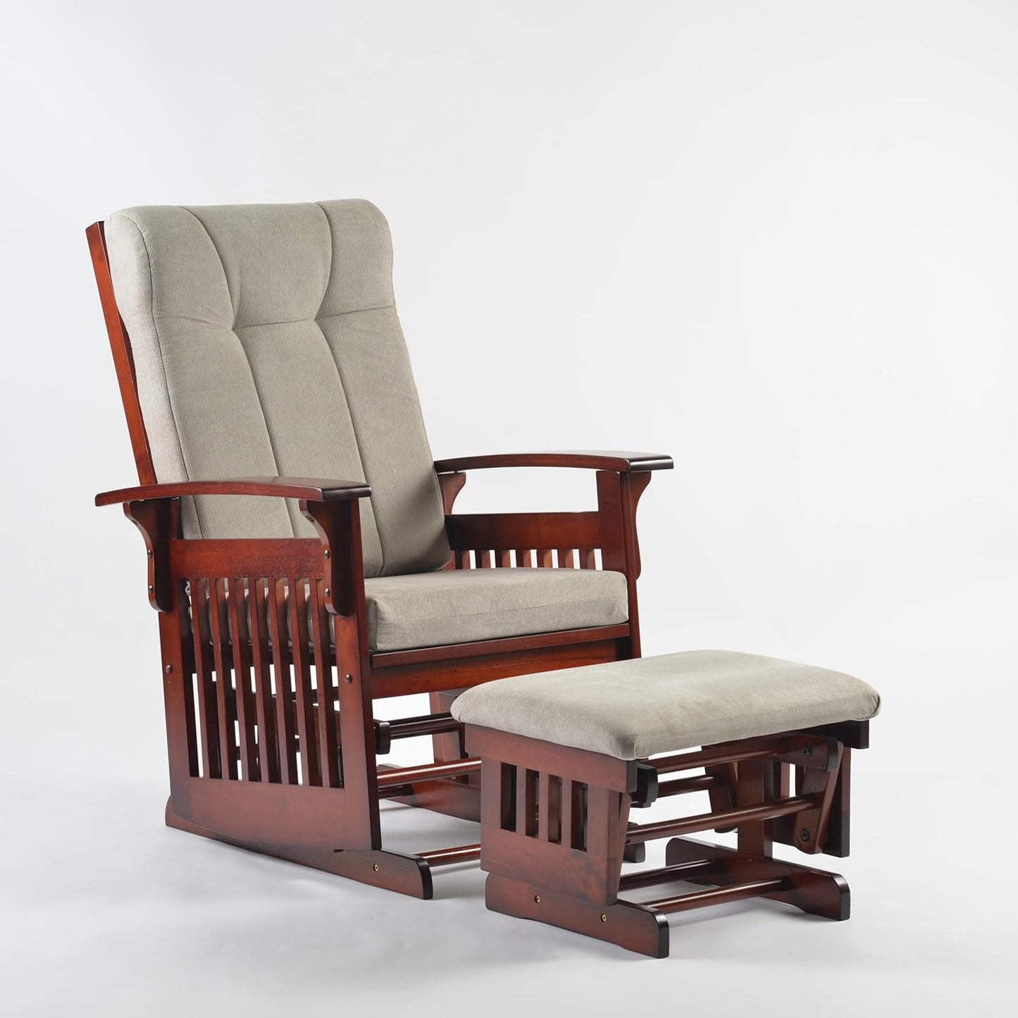 Glider Rocking Chair Nursery with Ottoman Smooth Rocking Motion, Easy to Assemble, Solid Hardwood Base Indoor Adult (White)