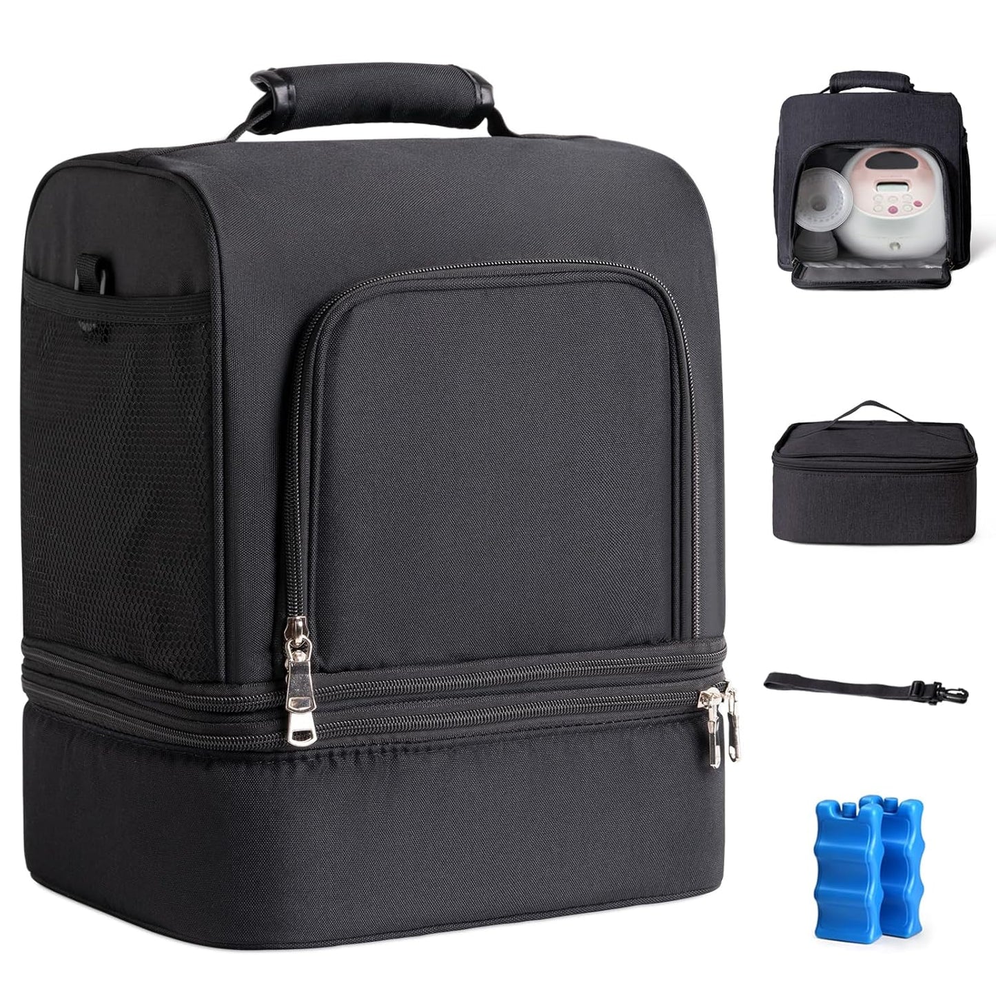 NCVI Breast Pump Bag, Double Layer Removable Pump Bag for Spectra S1, S2, Medela, Breast Pump Backpack with Ice Pack, Insulated Breast Milk Cooler Bag for Working Nursing Moms, Black
