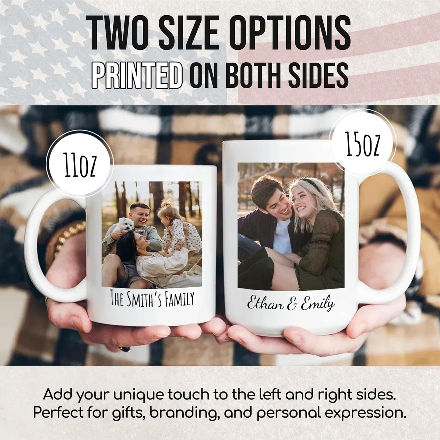 Custom Mug Upload Your Picture Personalized Coffee Mug with Photo Text Name Customized Cup Unique Ideas Gifts for Men Women Mom Dad Girlfriend Boyfriend Friend Family (White, 15oz)