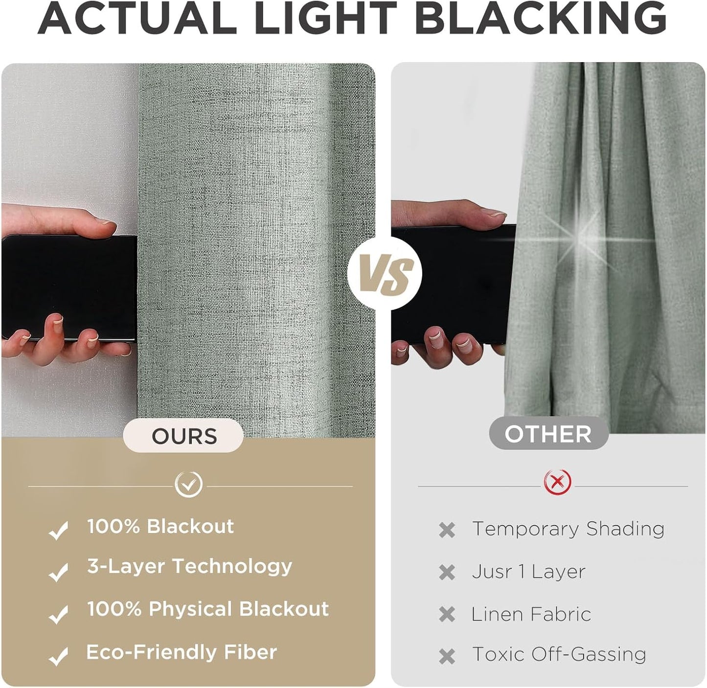 Joydeco Blackout Curtains 63 Inches Long 2 Panels Burg, Room Darkening Curtains for Bedroom, 100% Black Out Textured Thermal Drapes Privacy Protection 2 Panels Set(W52 x L63 Inch, Sage Green)