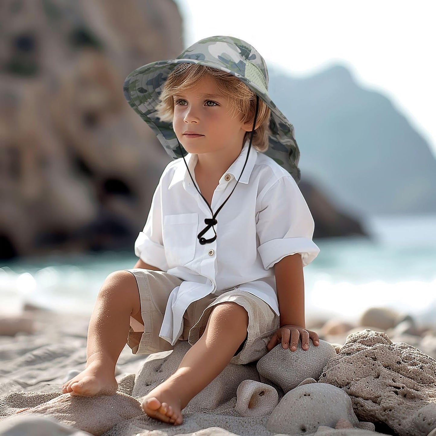 CHUNG Baby Sun Protection Hat Summer Toddler Adjustable UPF 50+ Wide Brim Neck Flap Beach Caps Boys Girls 1-12 Years Kids