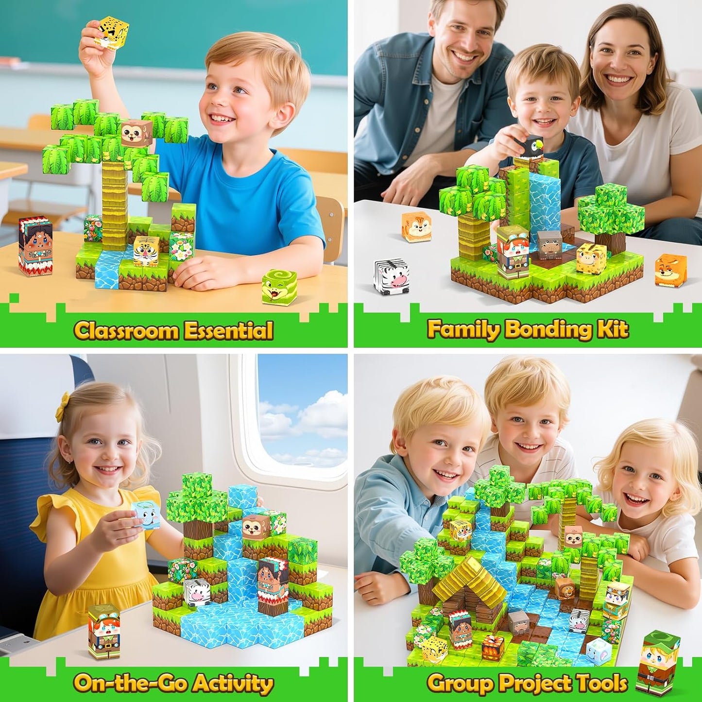 150 Magnetic Blocks – Mine Magnet Game Building Craft, STEM Constructions Toy, Jungle Animals, Sensory Stacking Cubes Kids Toys, Christmas Birthday Gifts for Boys Girls Age 3-5, 5-7, 4-8, 8-12