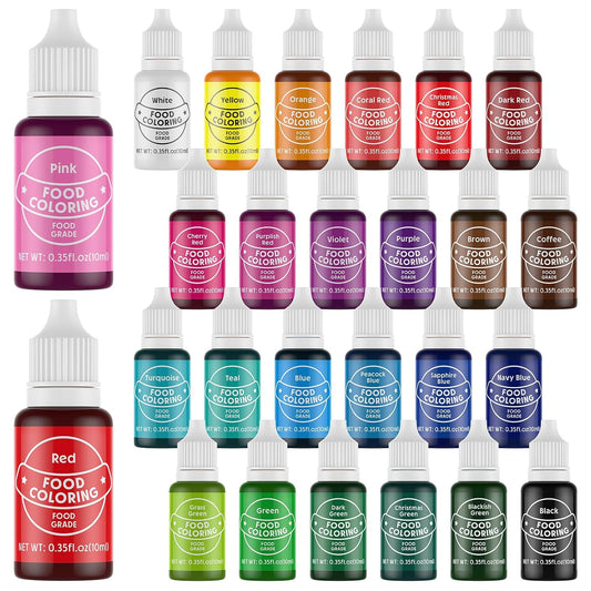 Food Coloring for Baking - Cherrysea 26 Vibrant Cake Coloring Liquid Set for Dessert Decorating, Food Grade Food Dye for Icing,Fondant,Cookies,Easter Egg,Making DIY Supplies Kit- 0.35 Fl. oz/Bottles