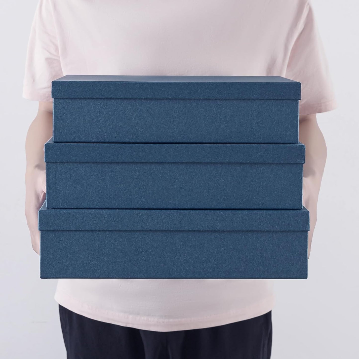 Soul & Lane Decorative Storage Boxes with Lids, Paper Storage Box Set for Keepsakes and Photos, Decorative Boxes for Home Decor, Stationery, Office Organizers, Navy Blue