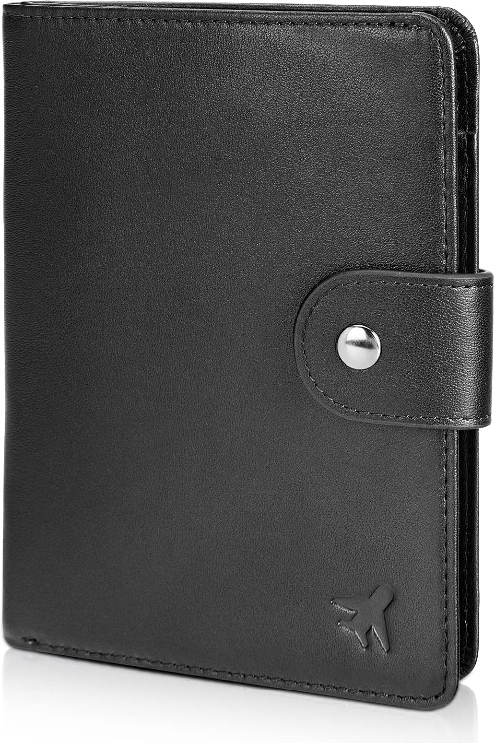 Polare Luxury RFID Blocking Leather Passport Holder Travel Wallet For Men and Women (Black(Snap Version))