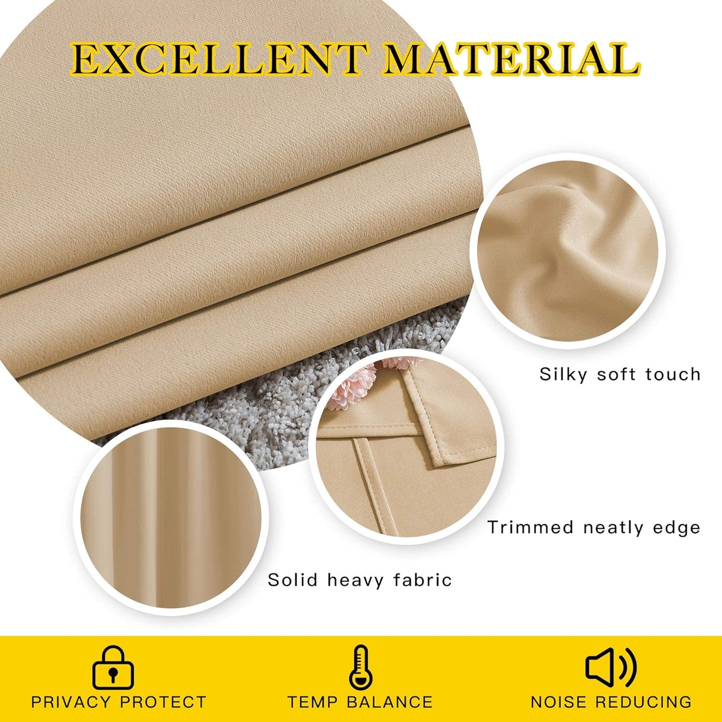 NICETOWN Bedroom Blackout Curtains and Drapes - Window Treatment Thermal Insulated Solid Grommet Blackout Drapes for Bathroom (Biscotti Beige, Set of 2, 37 by 54 Inch)