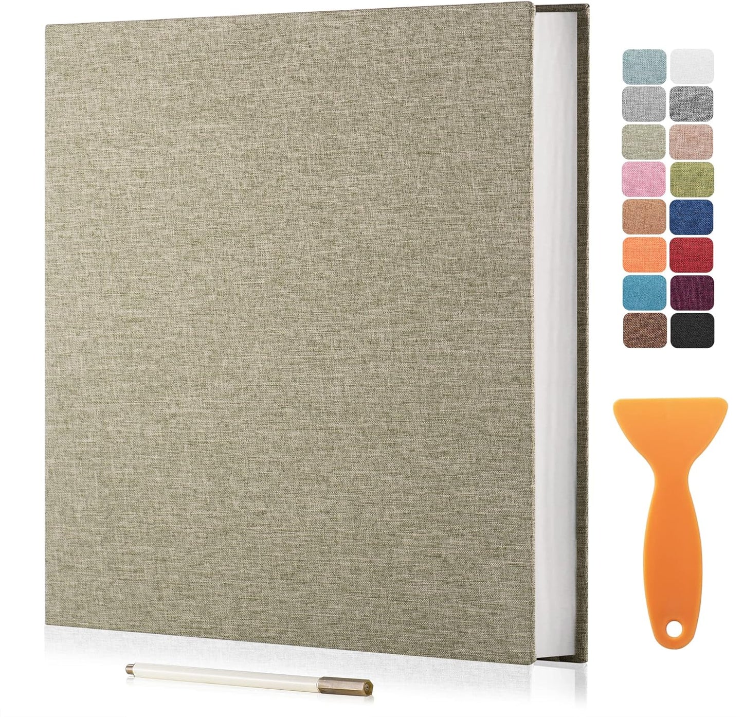 Large Photo Album Self Adhesive Scrapbook Album for 4×6 8×10 Pictures DIY Magnetic Linen Cover Album 60 Pages for Family Wedding Gifts with Metal Pen and Plastic Board