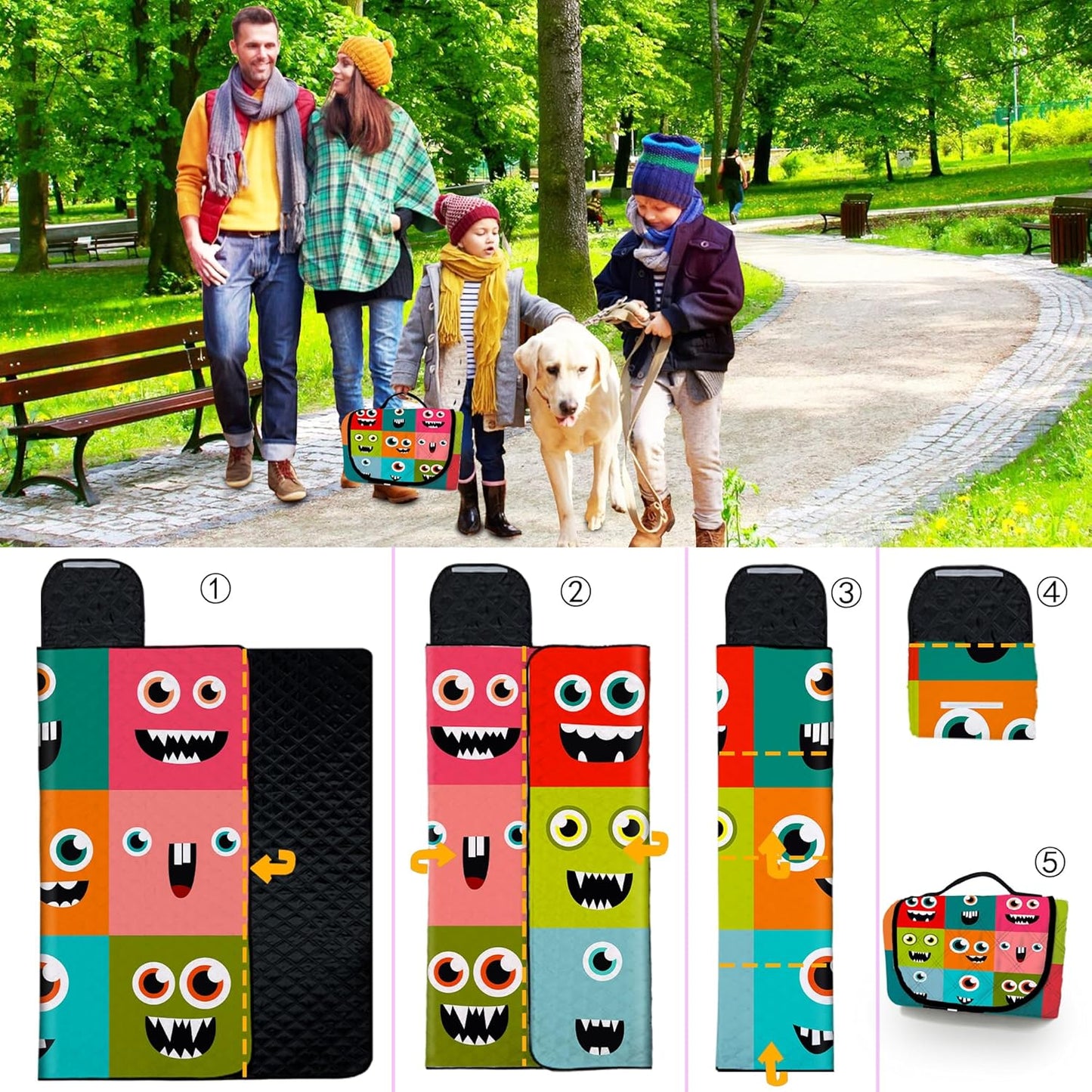 Extra Large Picnic Blanket Waterproof,80"x 80"Foldable Machine Washable Beach Blankets,Outdoor Blanket for 6-8 Adults,Picnic Mat Suitable for Indoor Crawling,Park Beach,Camping,Hiking,Travel (Face）