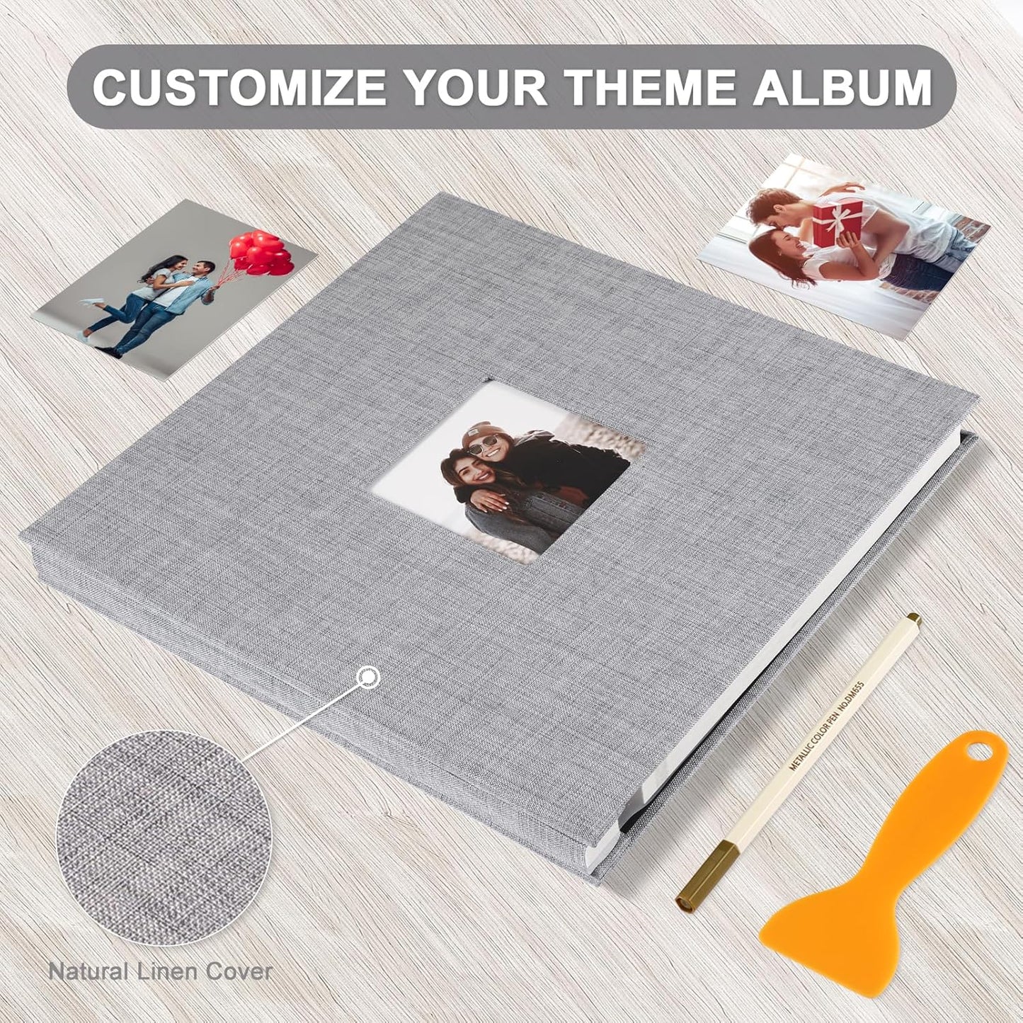 Photo Album Self Adhesive Pages Scrapbook Magnetic Photo Albums for 4x6 5x7 8x10 Pictures Sticky Pages Books for Baby Family Wedding 13.2x12.8 Grey 40 Pages