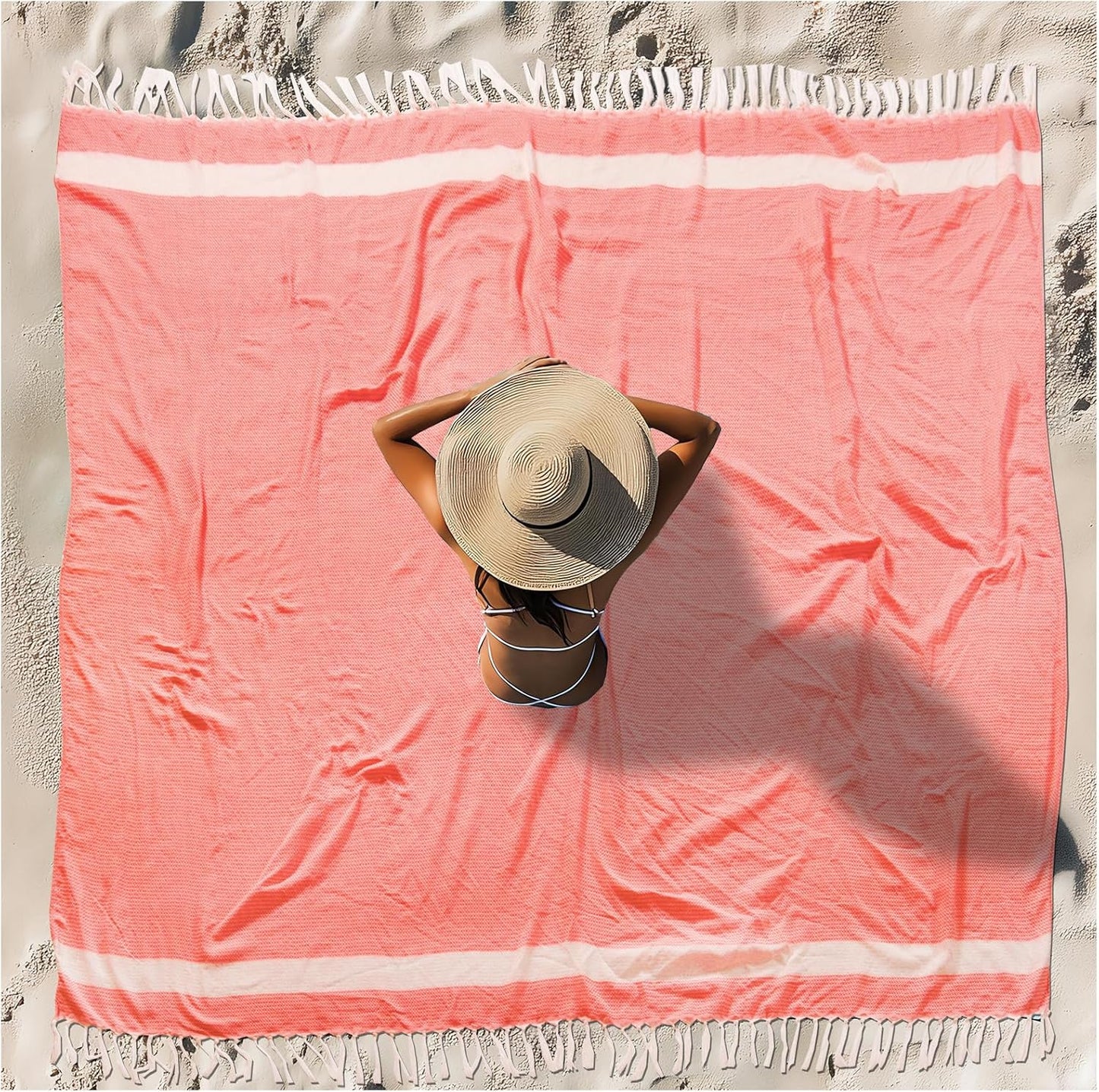 Oversized Turkish Beach Towel Blanket XXL Cotton Sandproof Towels Boho Woven Extra Large Big Sand Free Giant Throw Thick Blankets Huge Quilt XL Picnic Camping Necessities Cloud For Adult Gifts Coral