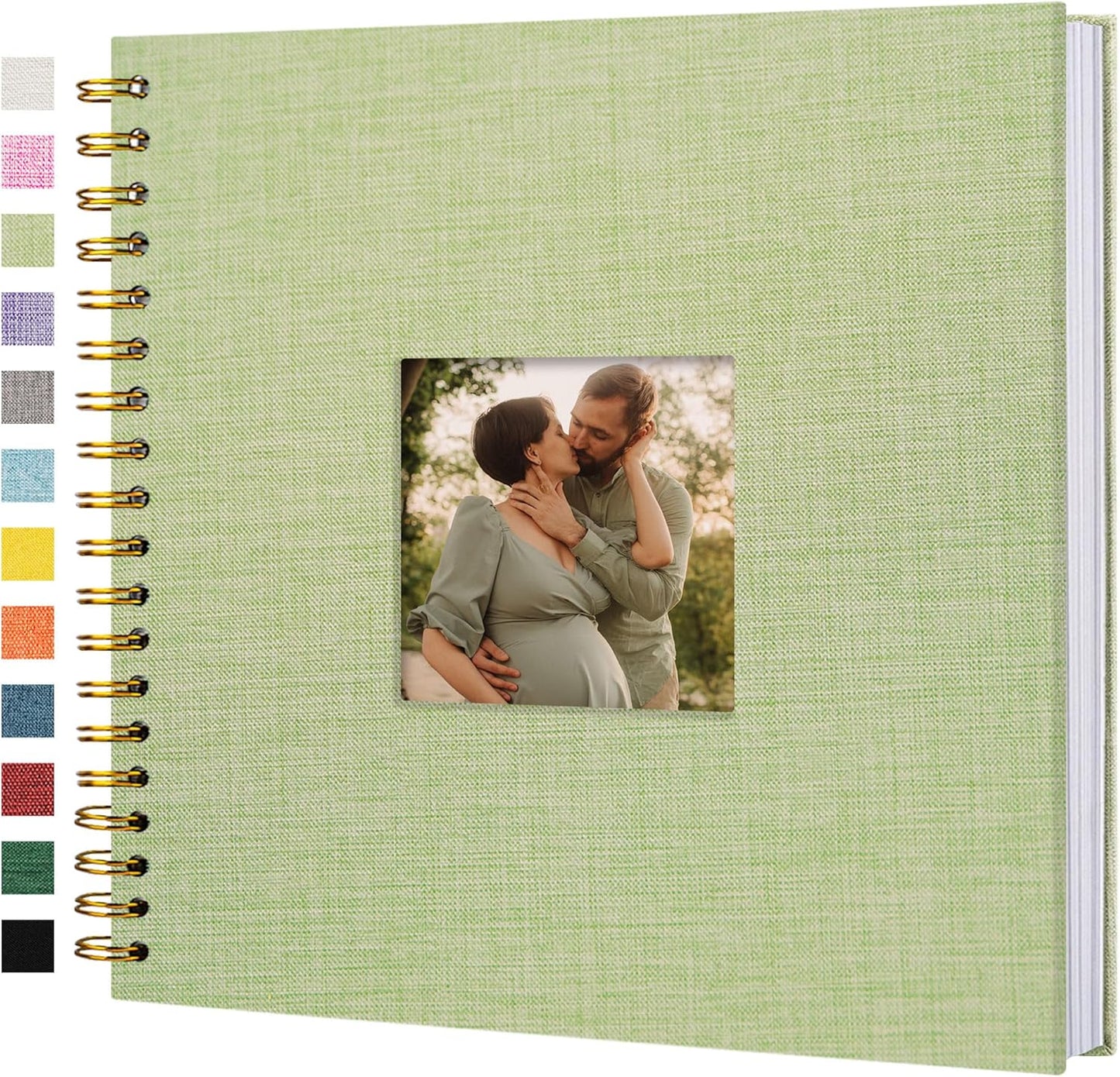 Scrapbook Photo Album Linen Cover, 10 x 10 Inch Hardcover Kraft White Pages Memory Book, for Travel Wedding Guest Book Christmas Baby Shower (40 Sheets/ 80 Pages,Grassgreen)
