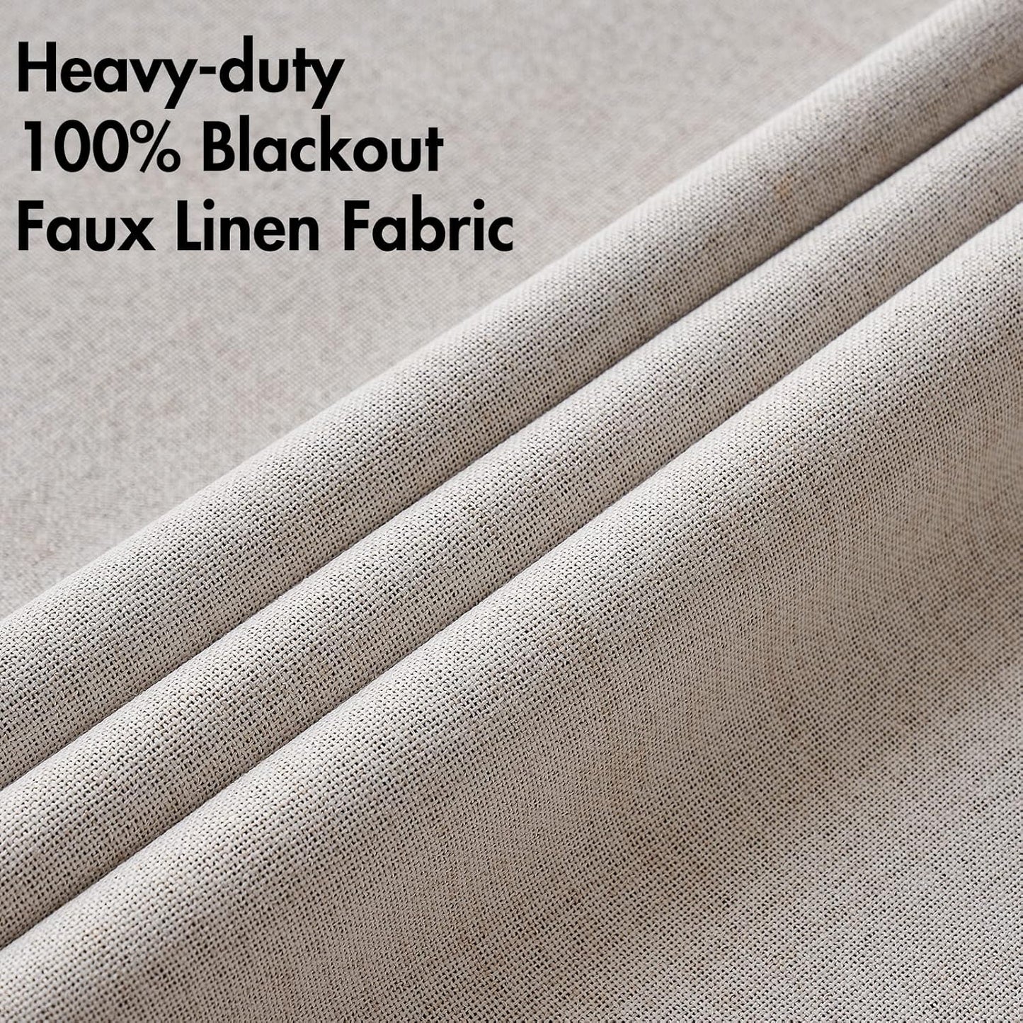 MIULEE 100% Blackout Linen Textured Curtains for Bedroom Solid Thermal Insulated Ivory Grommet Room Darkening Curtains & Drapes Luxury Decor for Living Room Nursery 62 x 90 Inch (2 Panels)