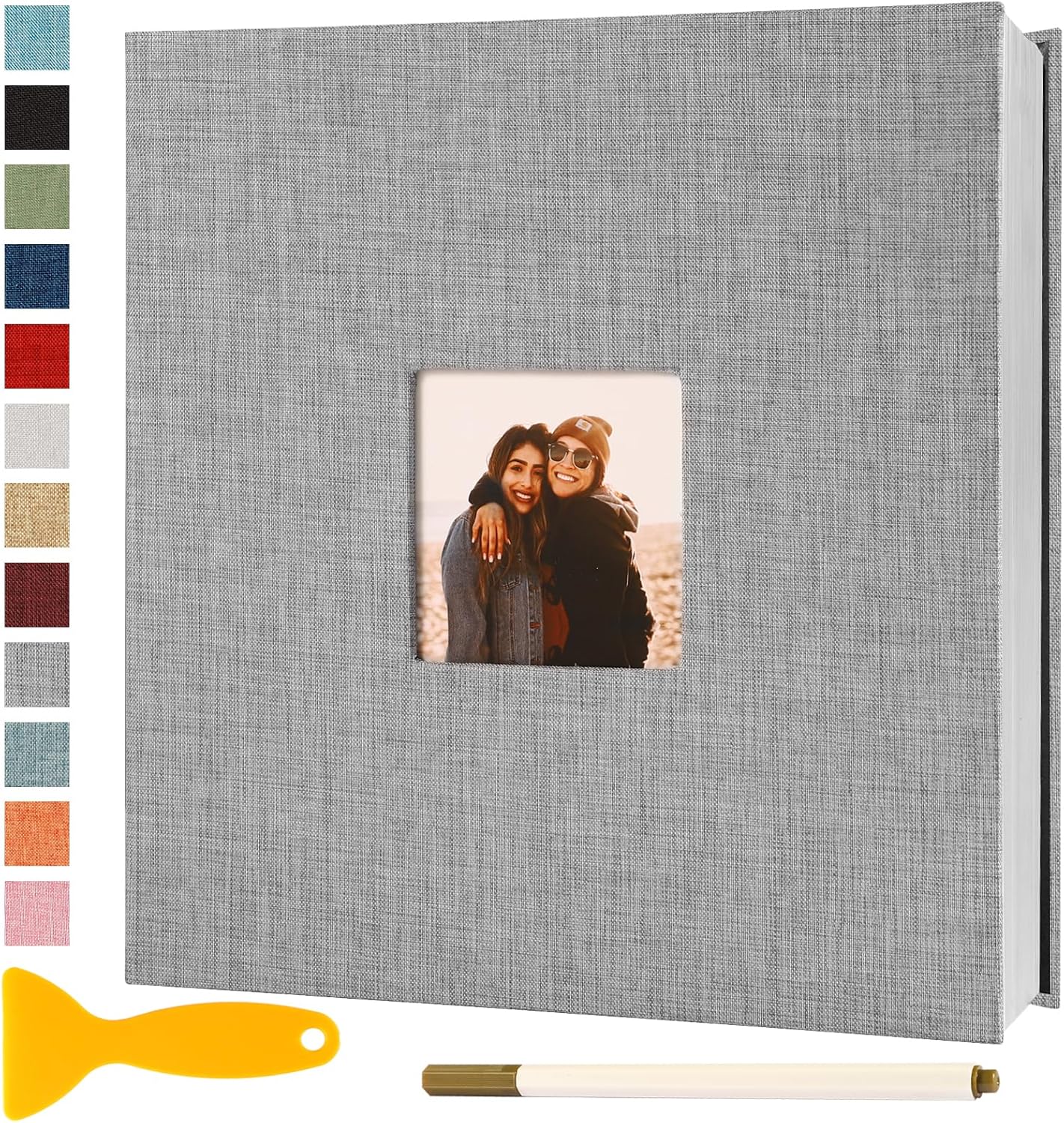 Photo Album Self Adhesive Pages Scrapbook Magnetic Photo Albums for 4x6 5x7 8x10 Pictures Sticky Pages Books for Baby Family Wedding 11x10.6 Grey 40 Pages