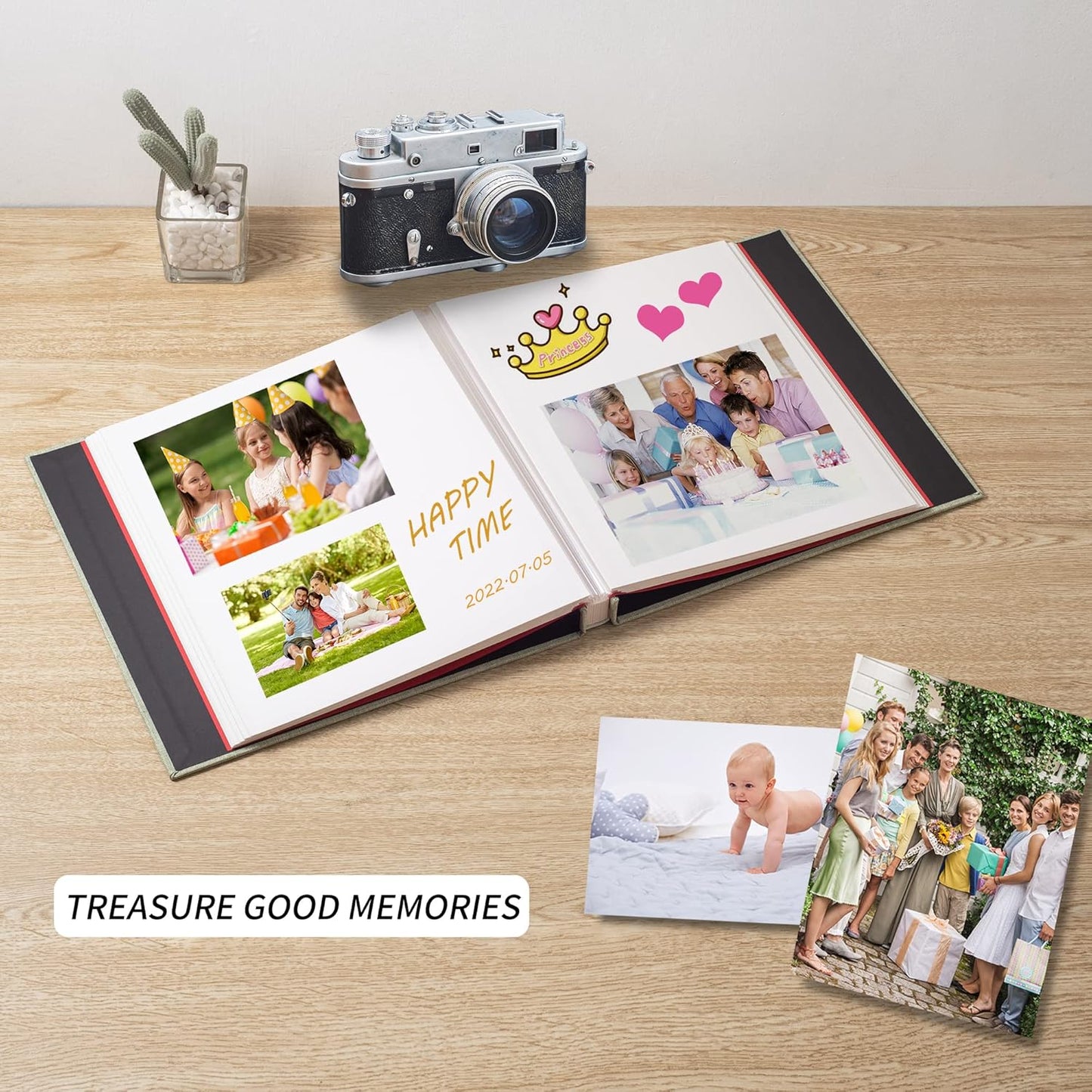 Photo Album Self Adhesive Scrapbook Album for 4×6 Pictures DIY Magnetic Linen Cover Album 15 Sheets/30 Blank Pages for Family Wedding, Birthday, Christmas, Anniversary (Grass Green)