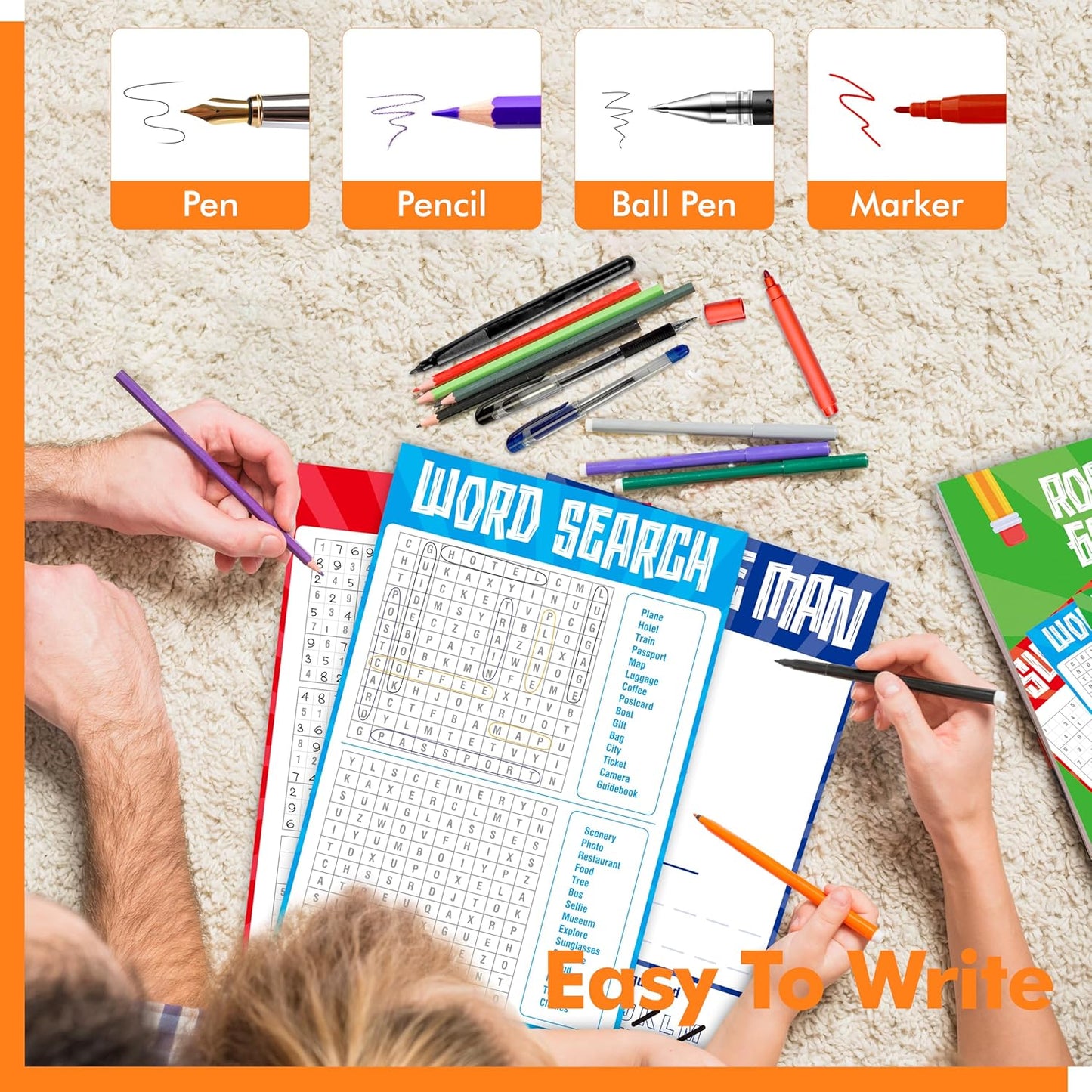 Road Trip Game Pad, 80 Perforated Sheets Travel Activity Pad, 5 Games in 1 Pad, Plane, Car Trip Activity, Pen Pencil & Paper Game for Kids, Adults (6” x 9”)