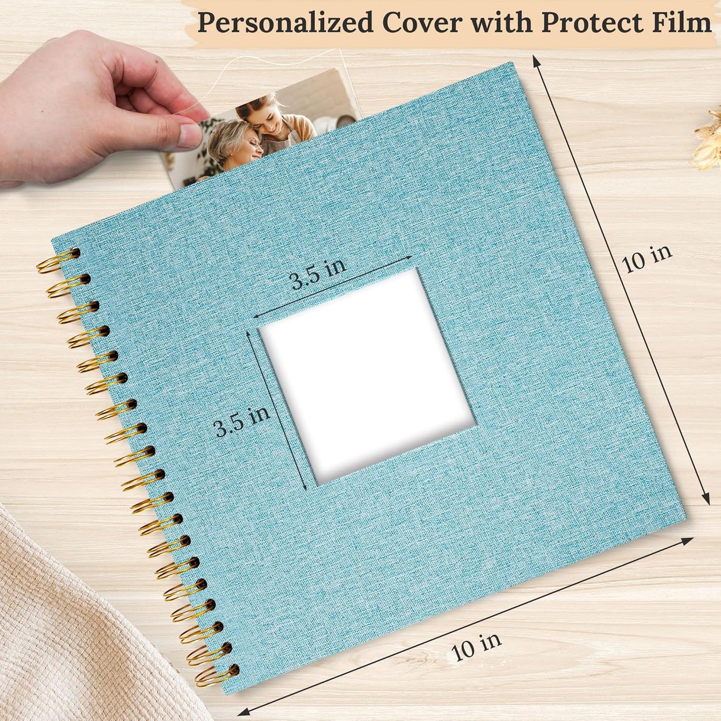 Scrapbook Photo Album Linen Cover, 10 x 10 Inch Hardcover Kraft White Pages Memory Book, for Travel Wedding Guest Book Christmas Baby Shower (20 Sheets/ 40 Pages,Light Blue)