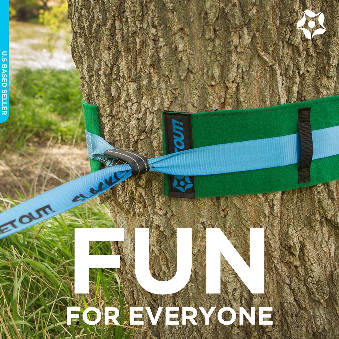 Get Out! Slackline Beginner Kit for Kids and Adults – Classic Slackline with Training Line Complete Kit Bright Blue