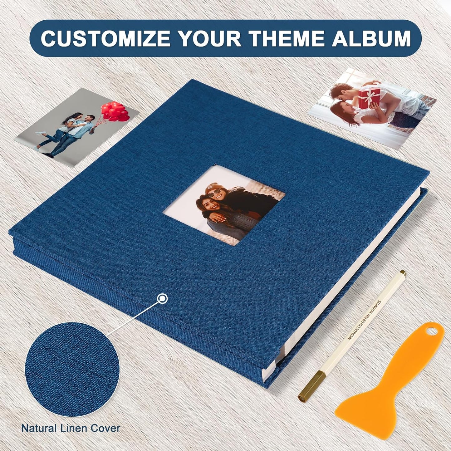 Photo Album Self Adhesive Pages Scrapbook Magnetic Photo Albums for 4x6 5x7 8x10 Pictures Sticky Pages Books for Baby Family Wedding 11x10.6 Blue 60 Pages
